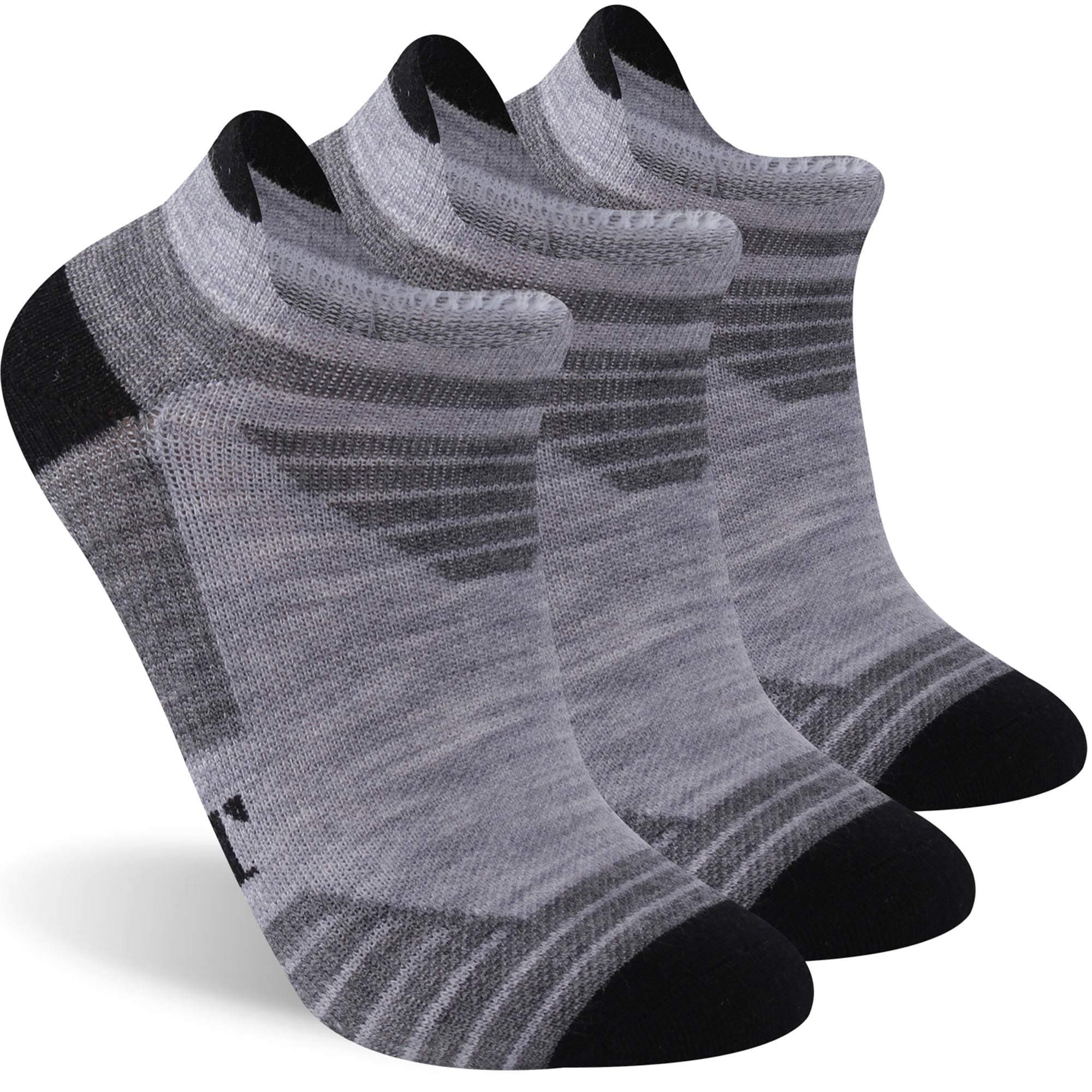 RTZAT 90% Merino Wool Socks, Low Cut Athletic Socks, Ultra-Light Running Ankle Socks, Tennis Golf Socks for Women & Men, Black&gray, X-Large