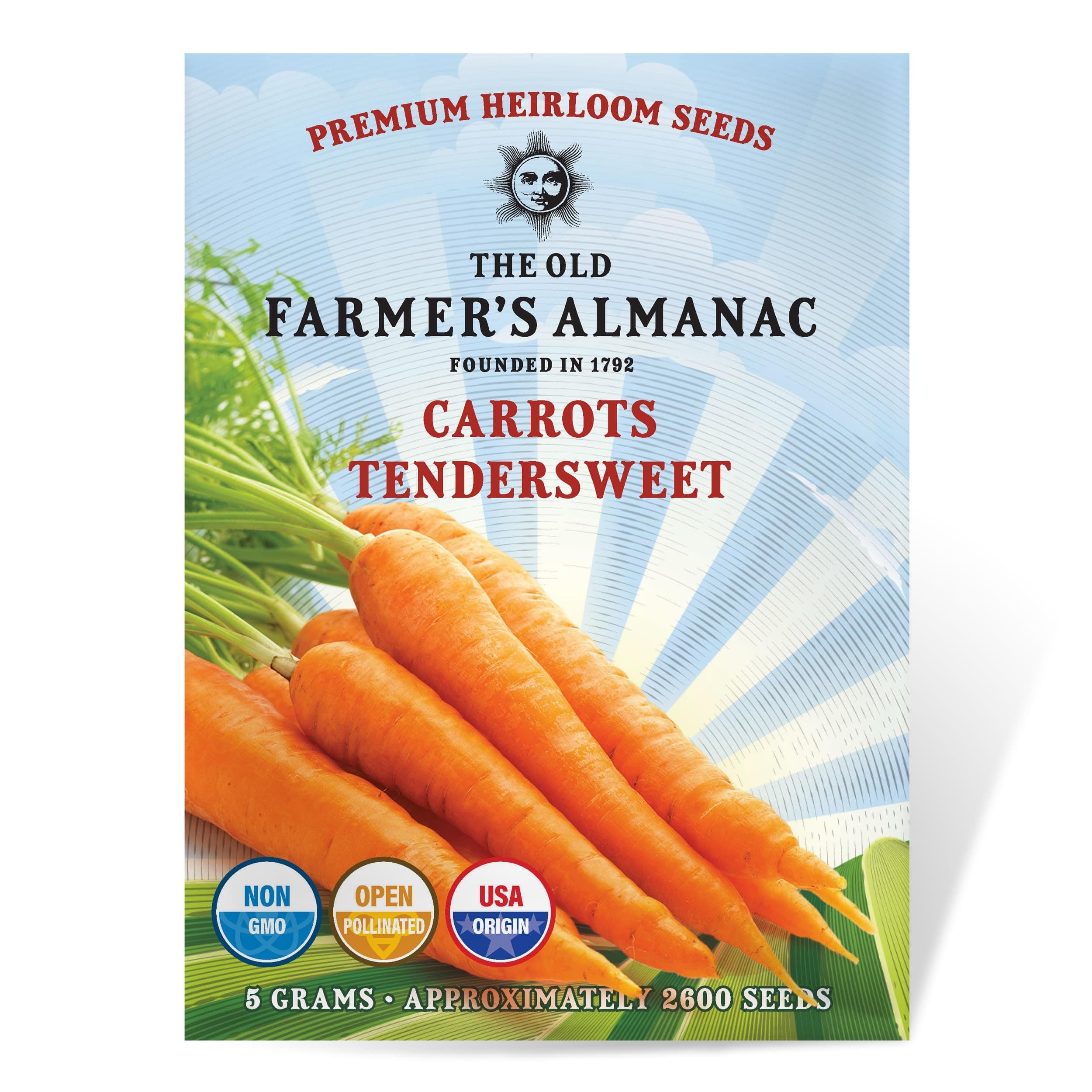 The Old Farmer's Almanac Heirloom Carrot Seeds (Tendersweet) - Approx 2600 Seeds - Non-GMO, Open Pollinated
