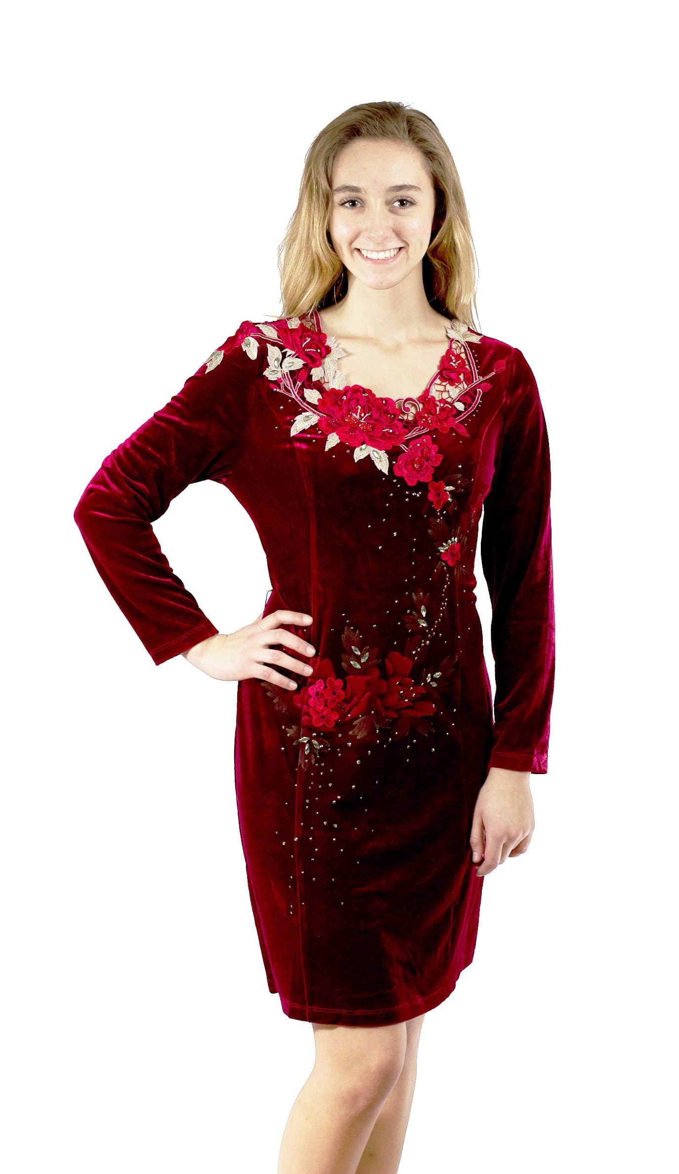 Sunblossom Women's Long Sleeve Dress-Red