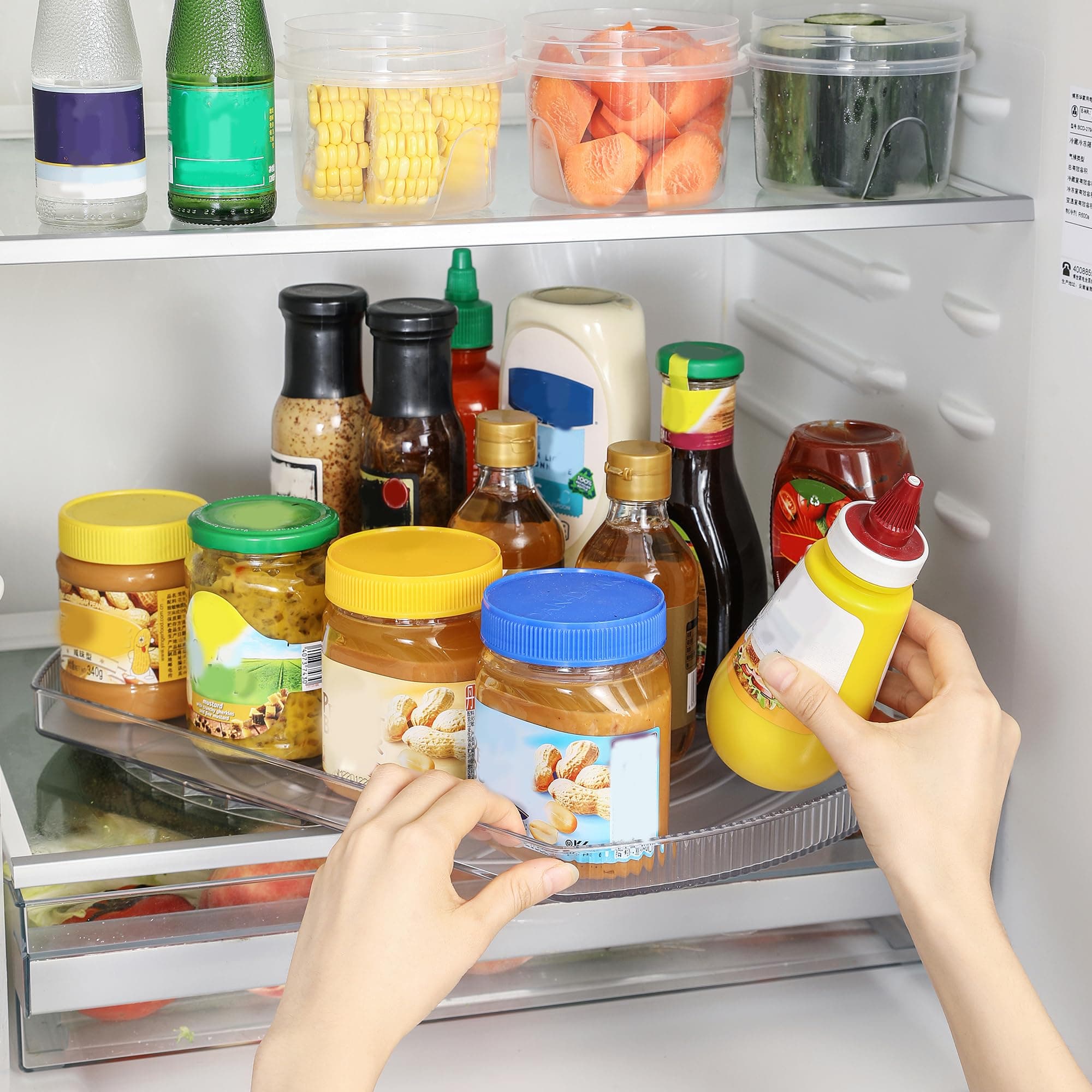 ROWNYEON Lazy Susan Turntable Organiser for Fridge,16.5'' Clear Rectangular Fridge Organisers Storage, Rotating Spice Rack, Fridge Lazy Susan Organiser for Cabinet Table Pantry Kitchen Countertop