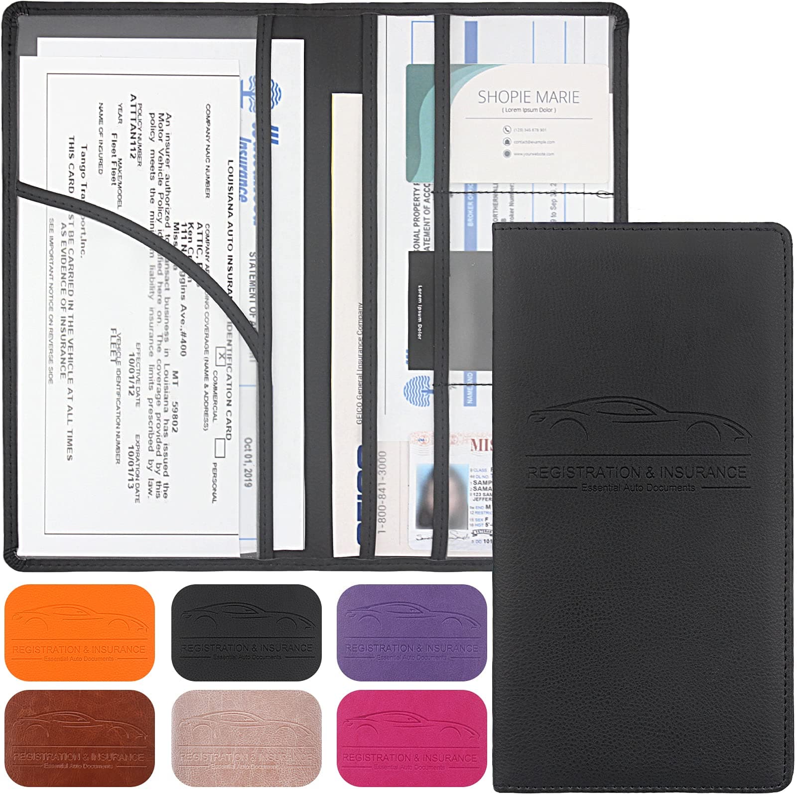 Car Registration and Insurance Holder, Premium Leather Registration and Insurance Card Holder,vehicle Glove Box Car Organizer,with Magnetic Shut for Cards, Essential Document, Driver License