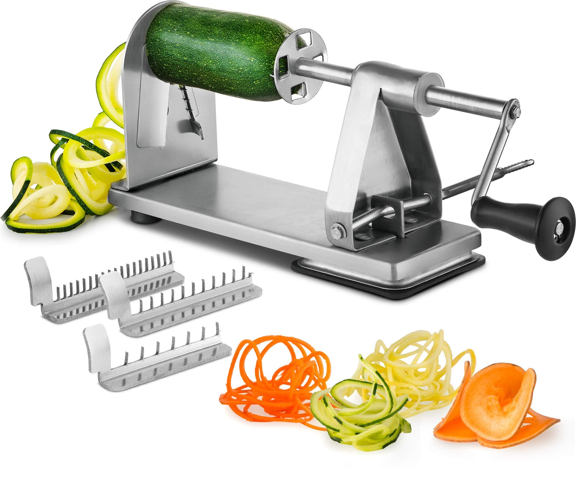 - MITBAK Stainless Steel Spiralizer Vegetable Slicer | Industrial-Grade 3-Blade Zoodle Maker | Zucchini spaghetti maker | Great For Salad, Low Carb, Paleo, Vegan, Spaghetti | Suction Base For Non Slip