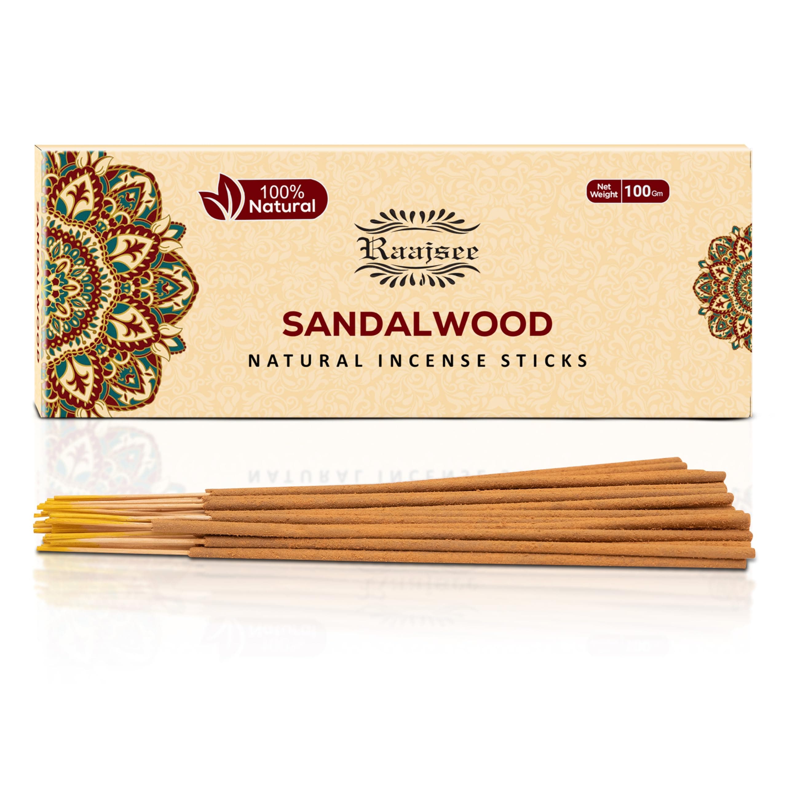 Sandalwood Incense Sticks 100 Gram Pack-100% Pure Natural Hand Rolled Free From Chemicals, Organic Insensé sticks Non Toxic- Perfect For Church, Aroma therapy, Meditation, scented Joss stick