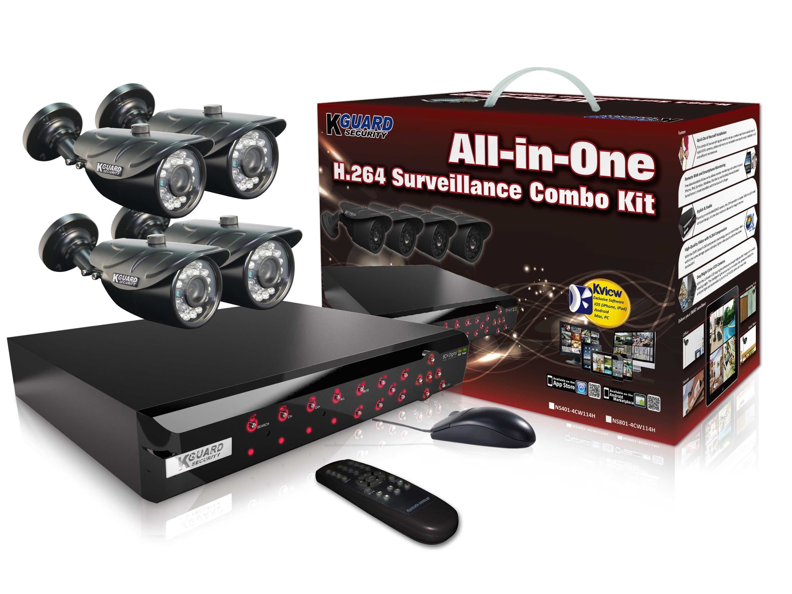 KGuard NS801-4CW214H-500G All-In-One H.264 Surveillance Combo Kit with DVR and 4 Weatherproof Day/Night Cameras