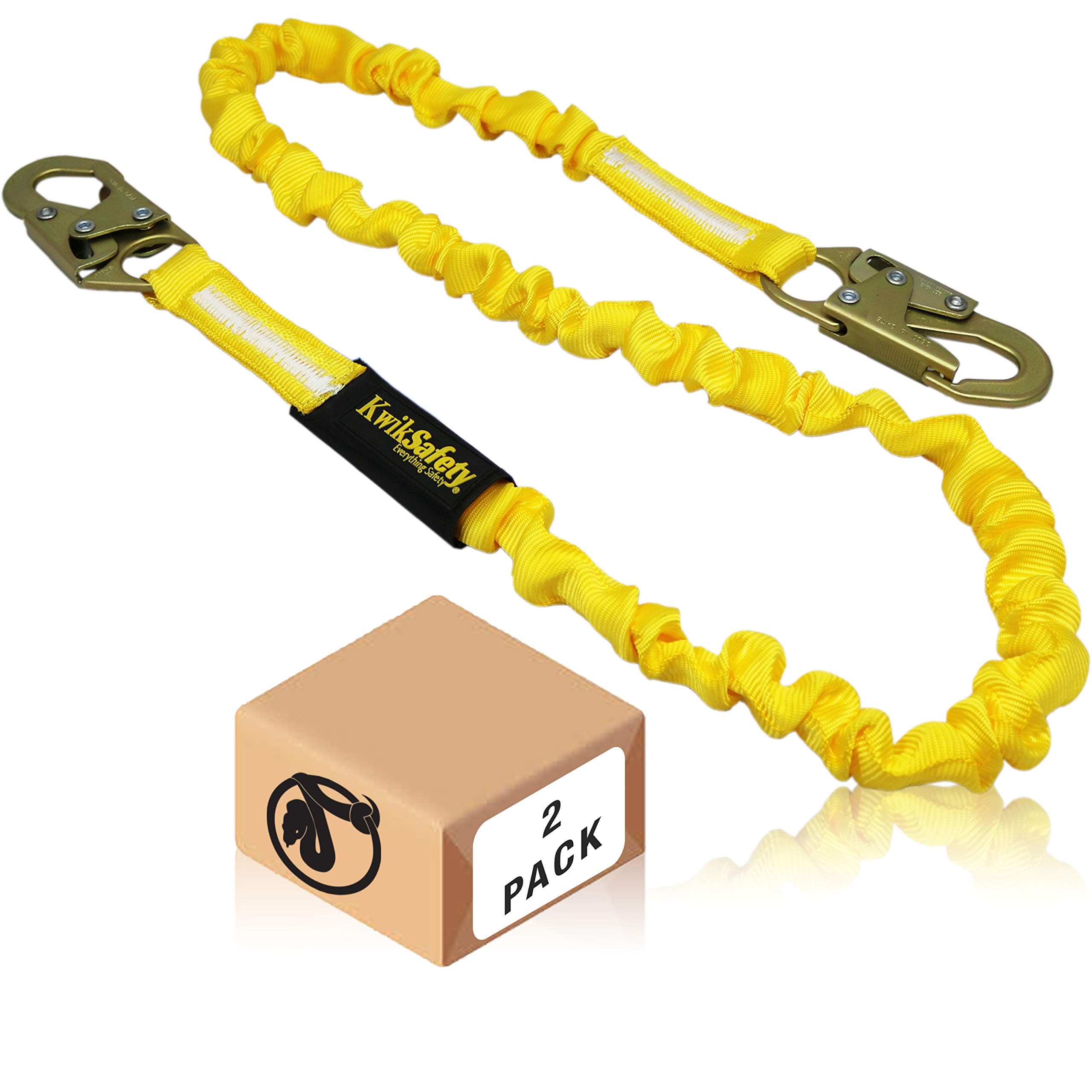 KwikSafety - Charlotte, NC - Rattler [2 Pack] Internal Shock Absorber Single Leg 6ft Safety Lanyard OSHA ANSI Fall Arrest Protection Equipment Snap Hooks Construction Arborist Roofing