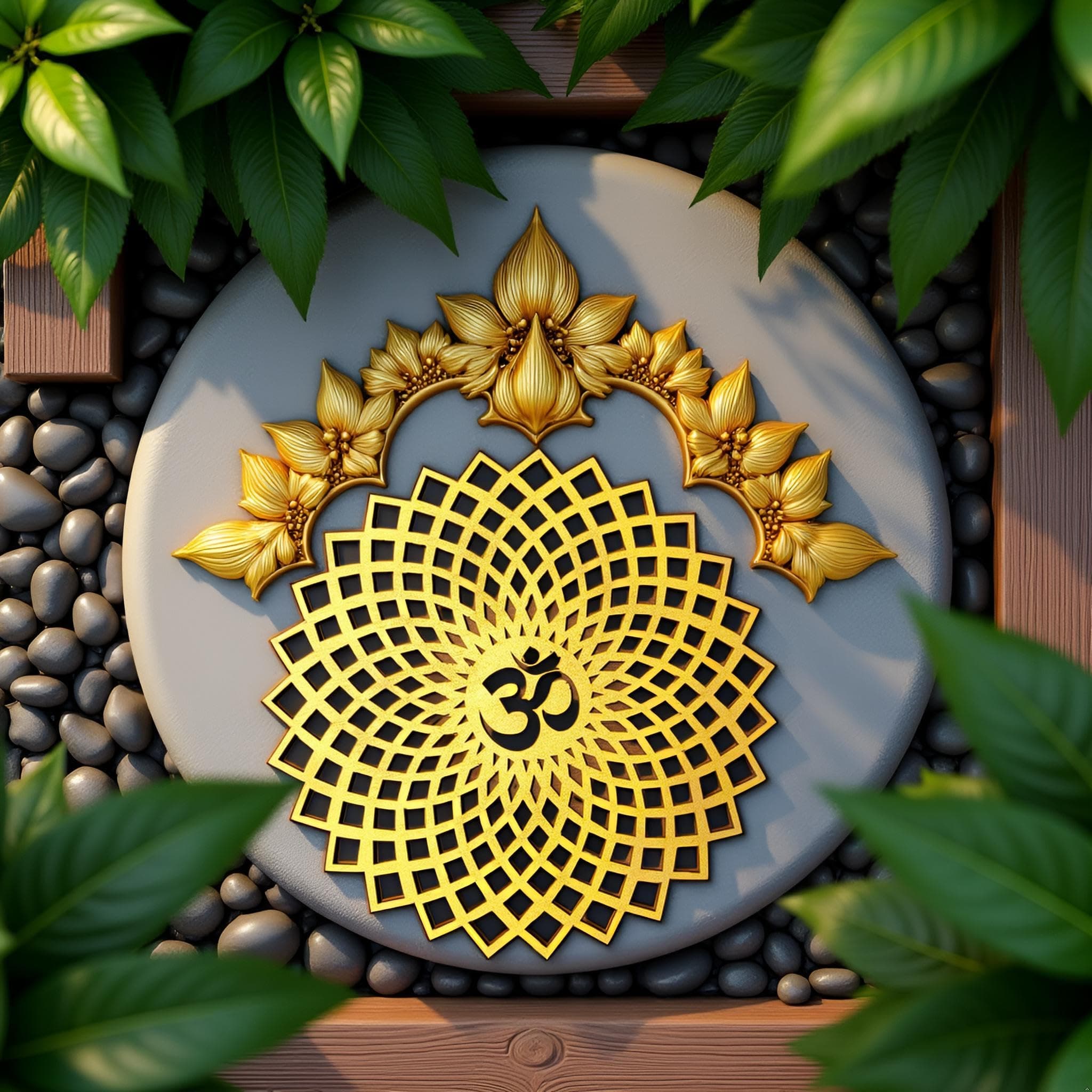 My Dream Carts 20x20 cm Golden Om Round Decorative Wall Art Mdf Wooden Om Chakra For Temple, Living Room, Bedroom, Office, Hotel, Home Decor Items, Gift Item, Mandala Wall Hanging For House Decoration