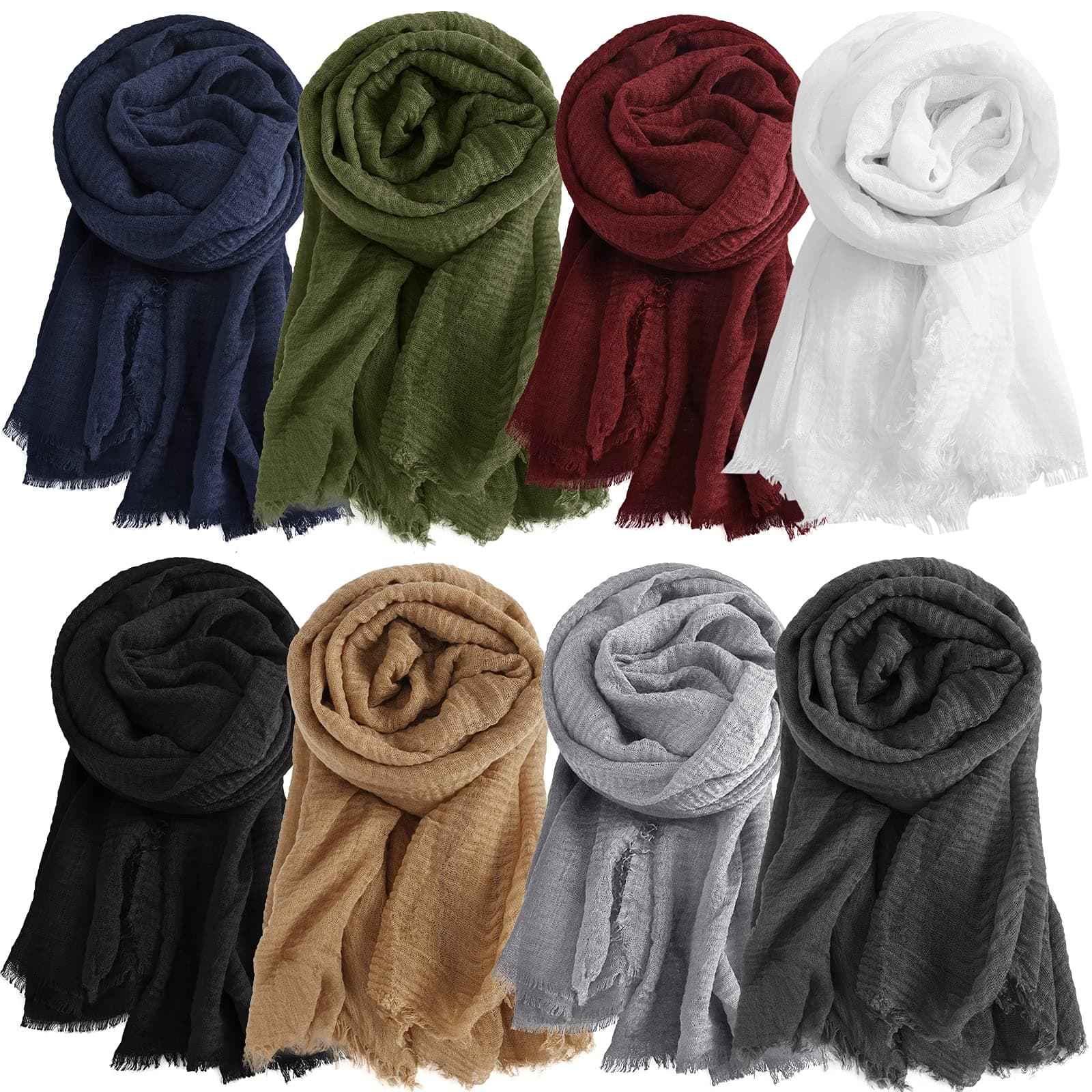 8 Pcs Women Cotton Hijab Scarf Bulk for All Season Muslim Scarf Shawl Crinkle Hijab Mixed Color
