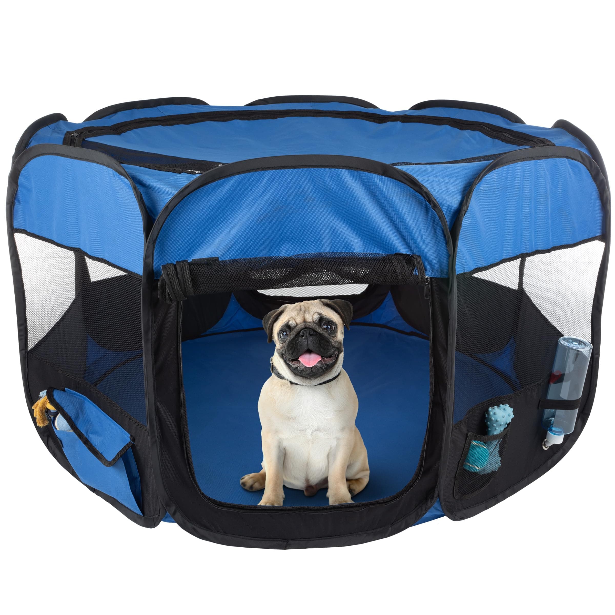 Pet Playpen - 42x25 Pop-Up Dog Kennel with Carry Bag - Portable Play Pen for Dogs, Cats, Rabbits, and Small Animals by PETMAKER (Blue)