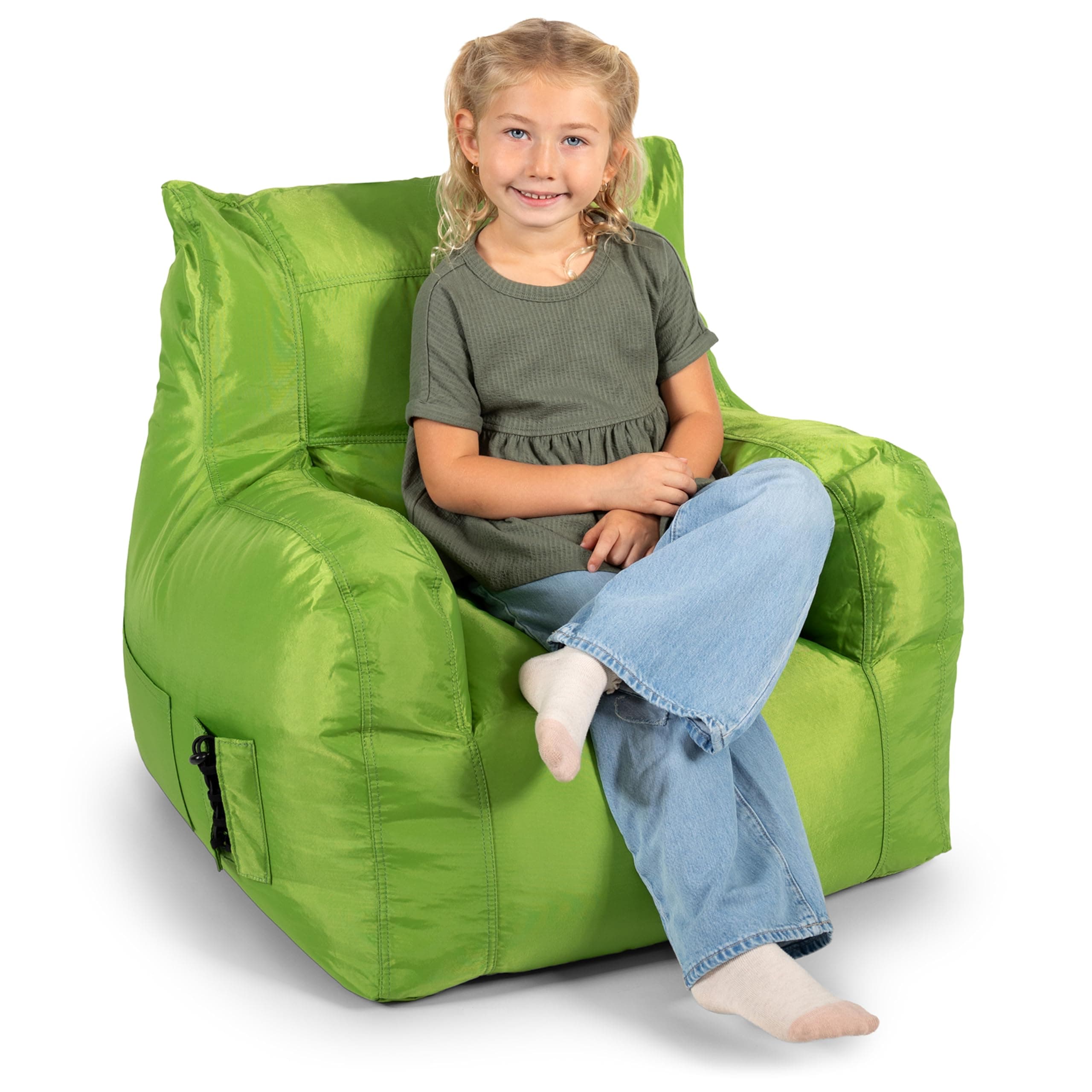 Big Joe Dorm Bean Bag Chair with Drink Holder and Pocket, Spicy Lime Smartmax, Durable Polyester Nylon Blend, 3 feet
