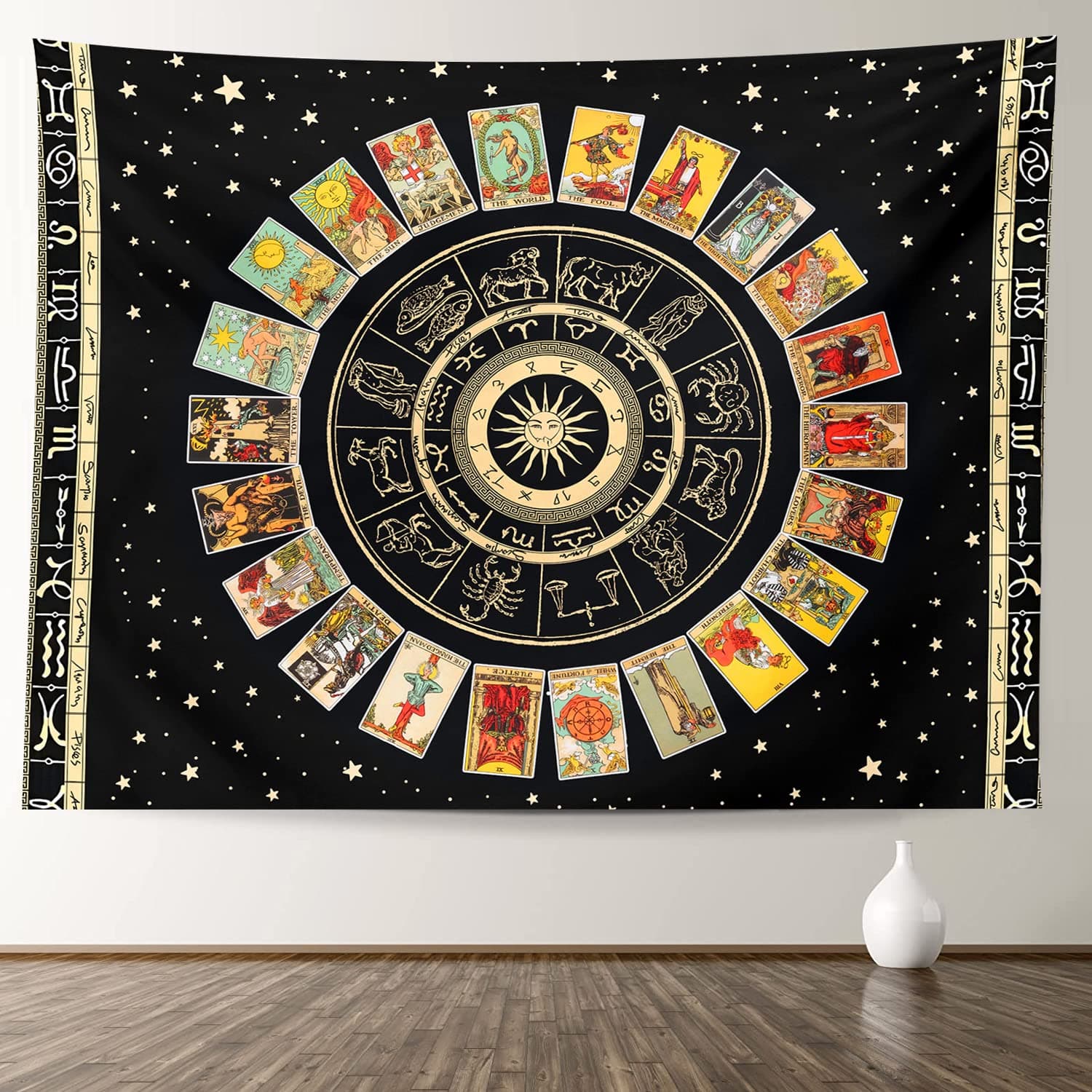 XGXL Tarot Zodiac Tapestry - Astrology Bedroom Blanket with Black Constellation Design for College Dorm Decor