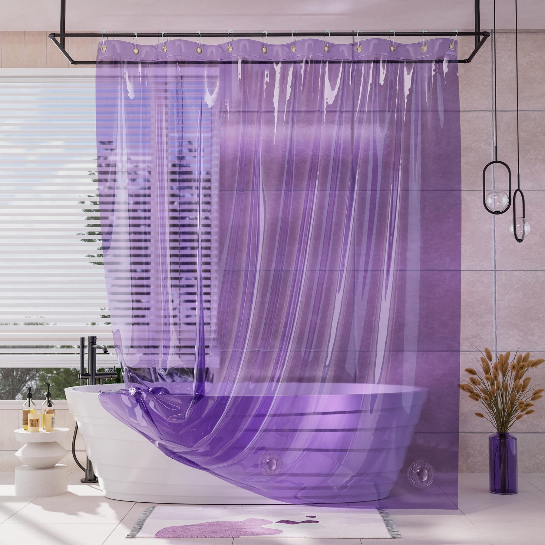 AmazerBath Luxury Soft Shower Curtain Liner, EVA Clear Purple Heavy Duty Shower Curtain and Liner 2-in-1, 72x72 Plastic Weighted Bathroom Shower Liner, 12 Rustproof Grommets & 3 Heavyweight StonesOEKO-TEX STANDARD 100
