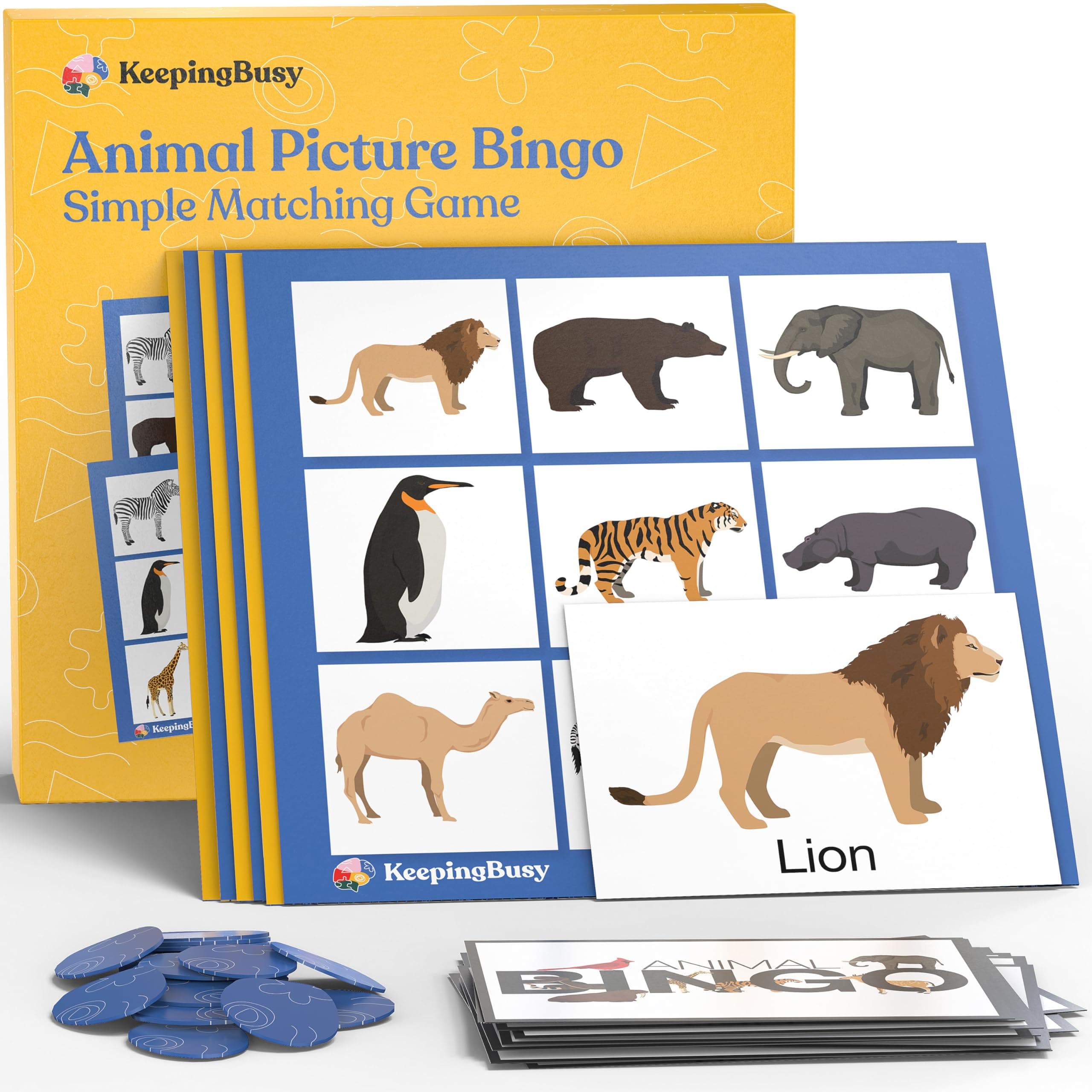 Keeping Busy Animal Bingo Games | Dementia Activities for Seniors Dementia Products for Elderly Alzheimers Products for Elderly Reusable Bingo Cards Reusable Chips & 6 Board Set Alzheimers Activities