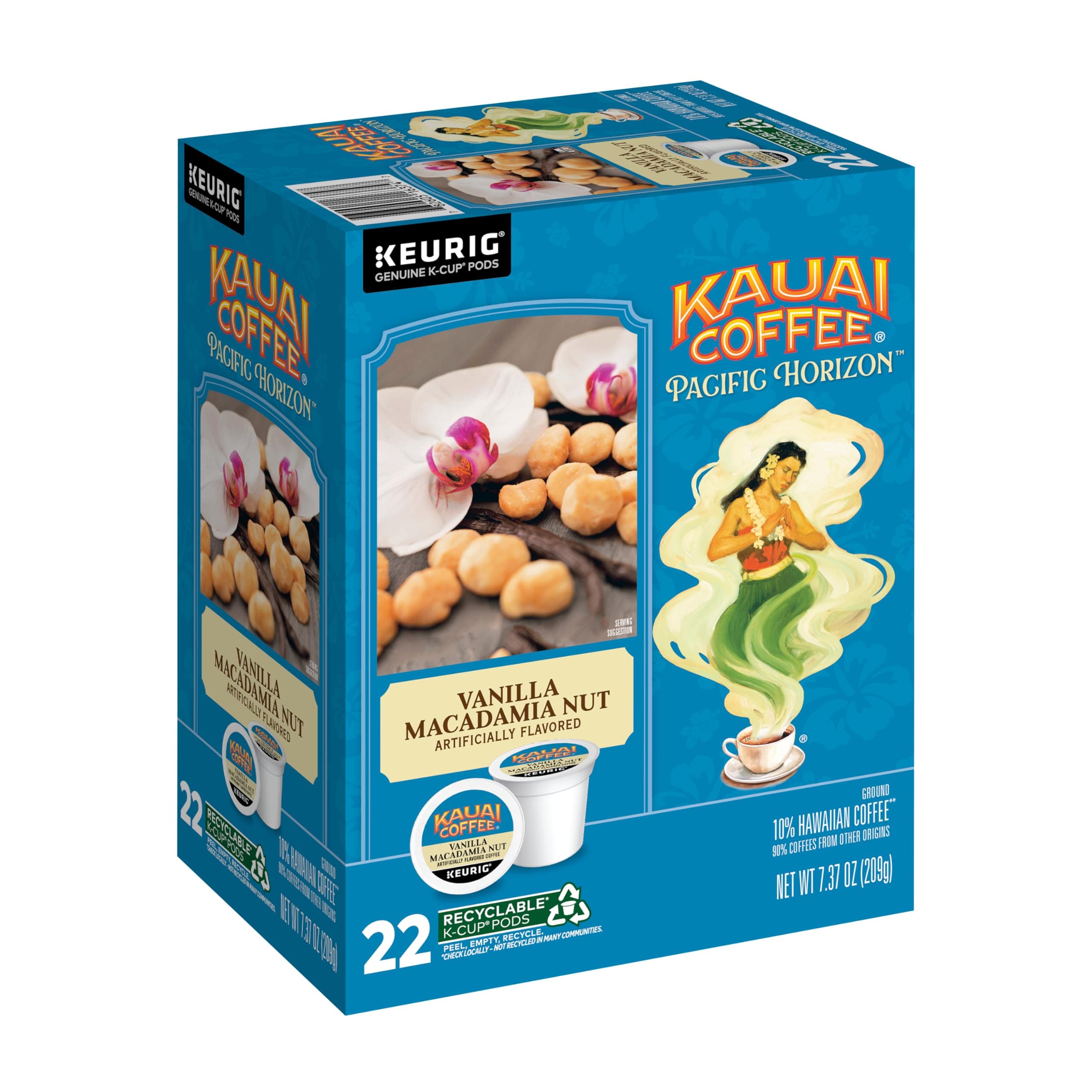 K-Cup Pods for Keurig Brewers – Arabica Coffee, 10% Hawaiian – Medium Roast, Vanilla Beans with Toasted Macabamia Nuts – Vanilla Macadamia Nut, 1 Pack of 22 Single Serve K-Cups