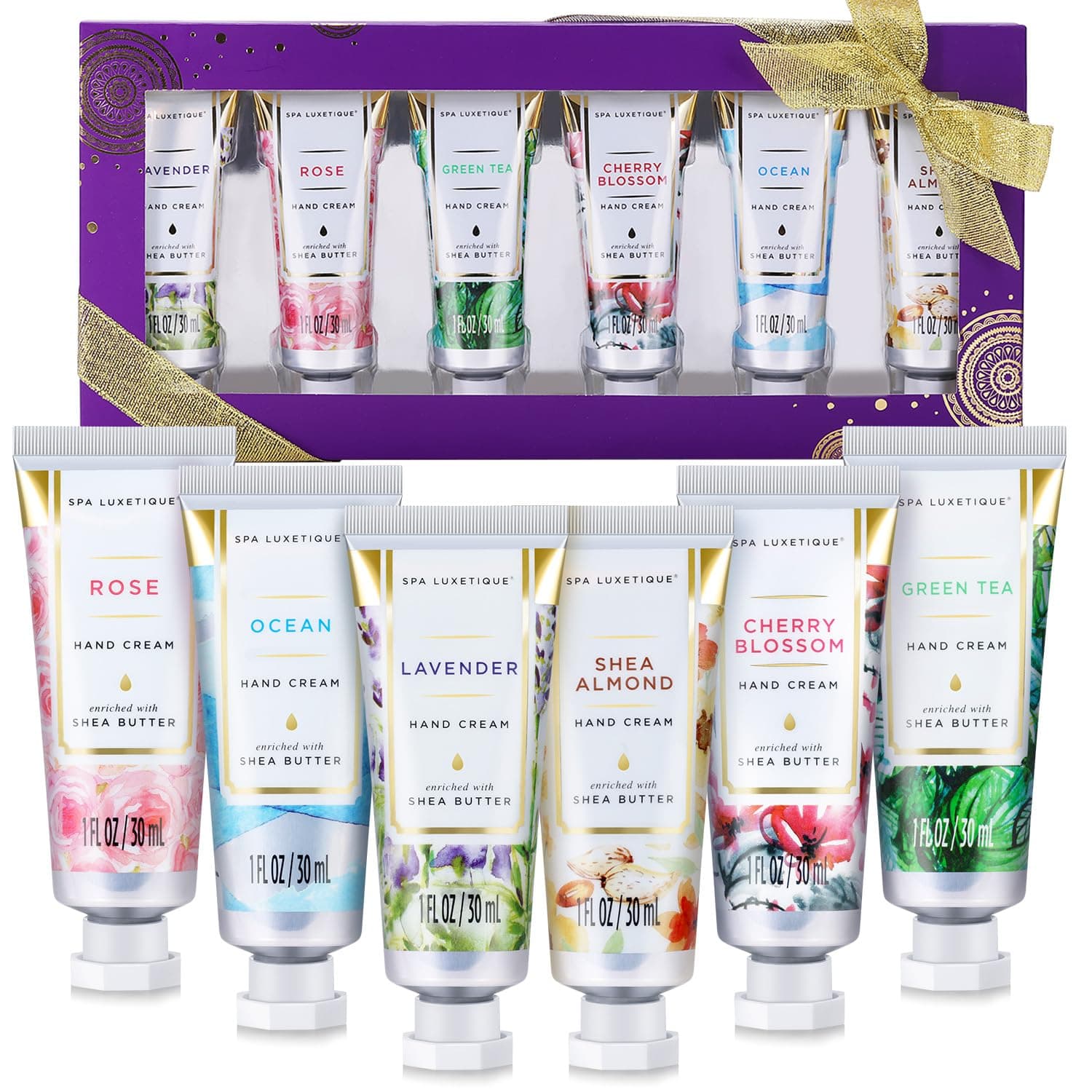 spa luxetique Hand Cream Gifts Set for Women, Easter Basket Stuffers, Mothers Day Gifts, Hand Lotion with Natural Aloe and Vitamin E for Dry Hands,6 Pack Travel Size Hand Cream for Women Birthday Gift
