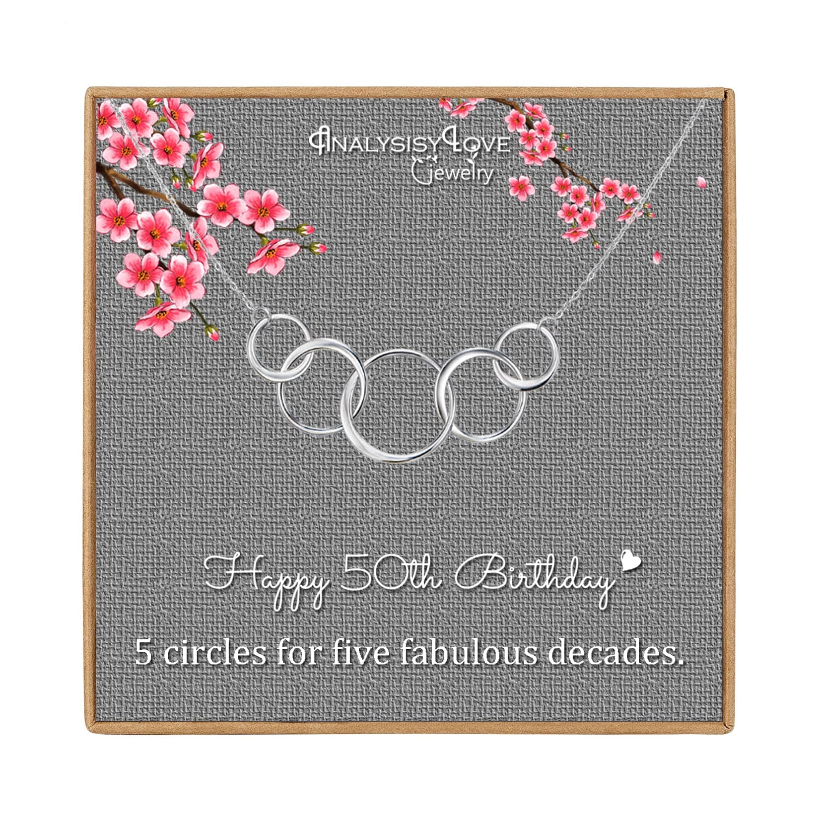 50th Birthday Gifts for Women - Sterling Silver Infinity 5 Circle 5 Decades Necklace, Mom Gifts, Mothers Day Jewelry Birthday Gift