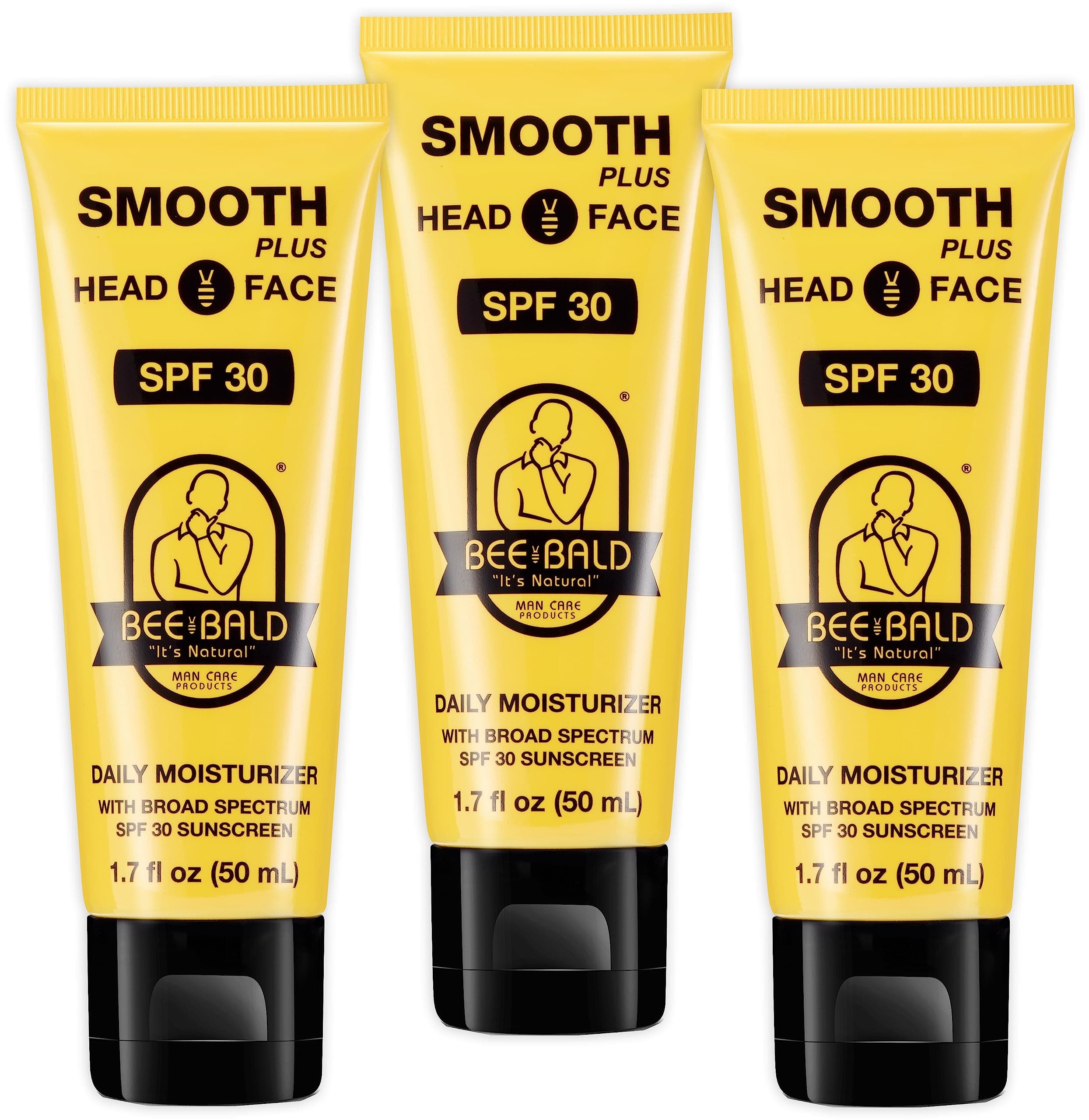 3-Pack Bee Bald SMOOTH PLUS Daily Moisturizer w/SPF 30 Broad Spectrum Sunscreen Tones, Hydrates & Moisturizes While Protecting Skin From The Sun's Harmful UVA/UVB Rays.