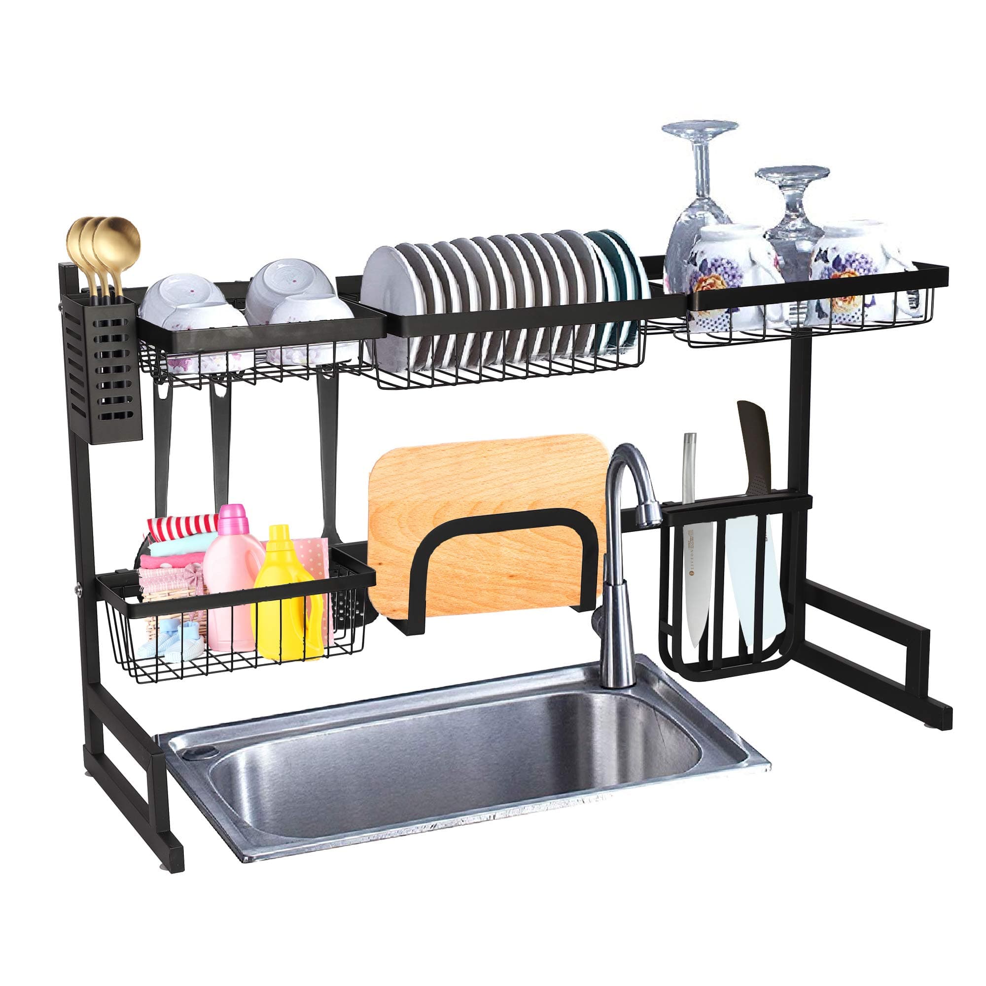 Over Sink Dish Drying Rack, 2 Tier Dish Drying Rack for 33.4", Versatile Dish Drainer Rack, Utensils Holder Kitchen Counter Storage Organizer, Countertop Space Saver, Stainless Steel