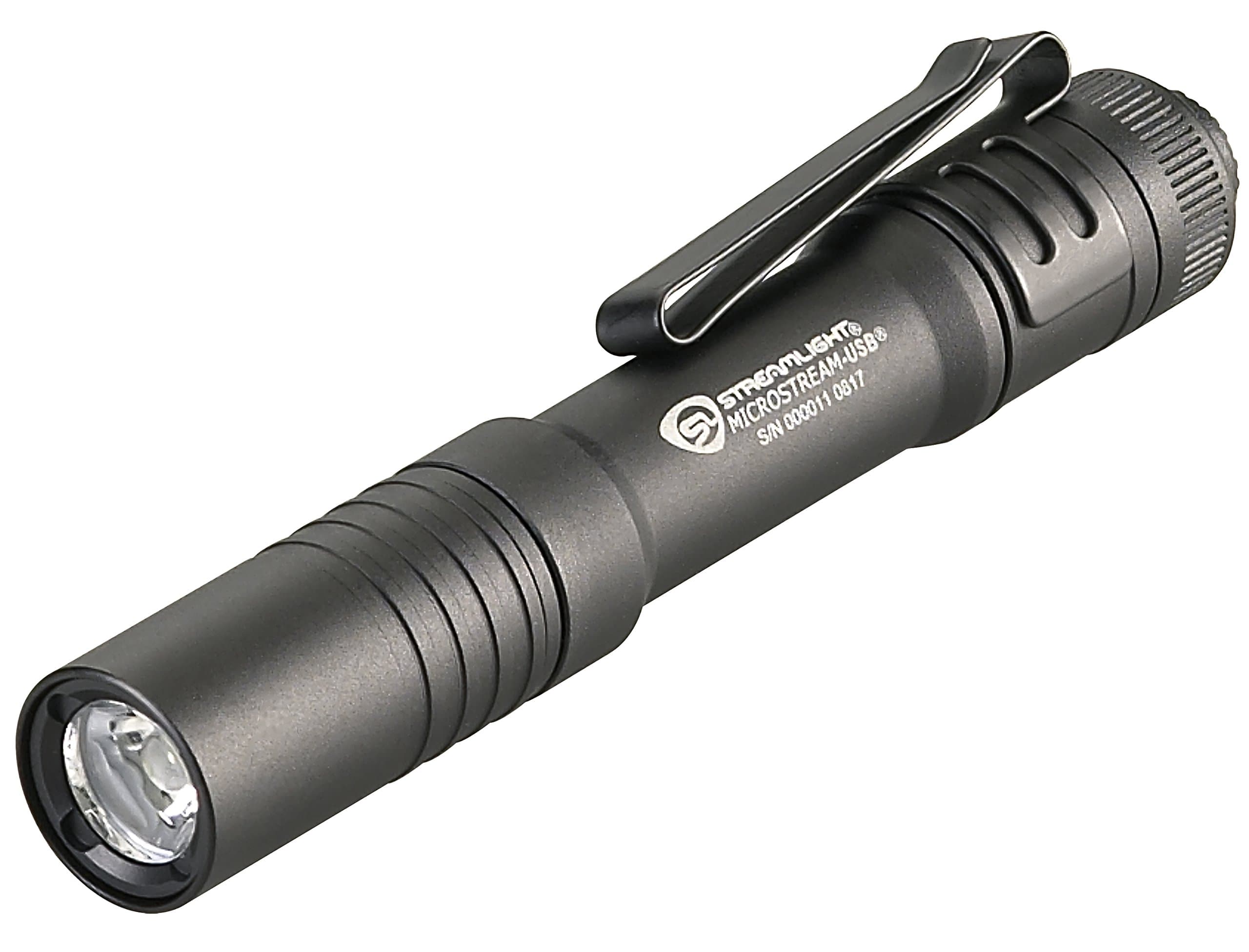 Streamlight 66601 MicroStream USB 250-Lumen 1150-Candela EDC Ultra-Compact LED Flashlight with Rechargeable Battery, Clear Retail Packaging, Black