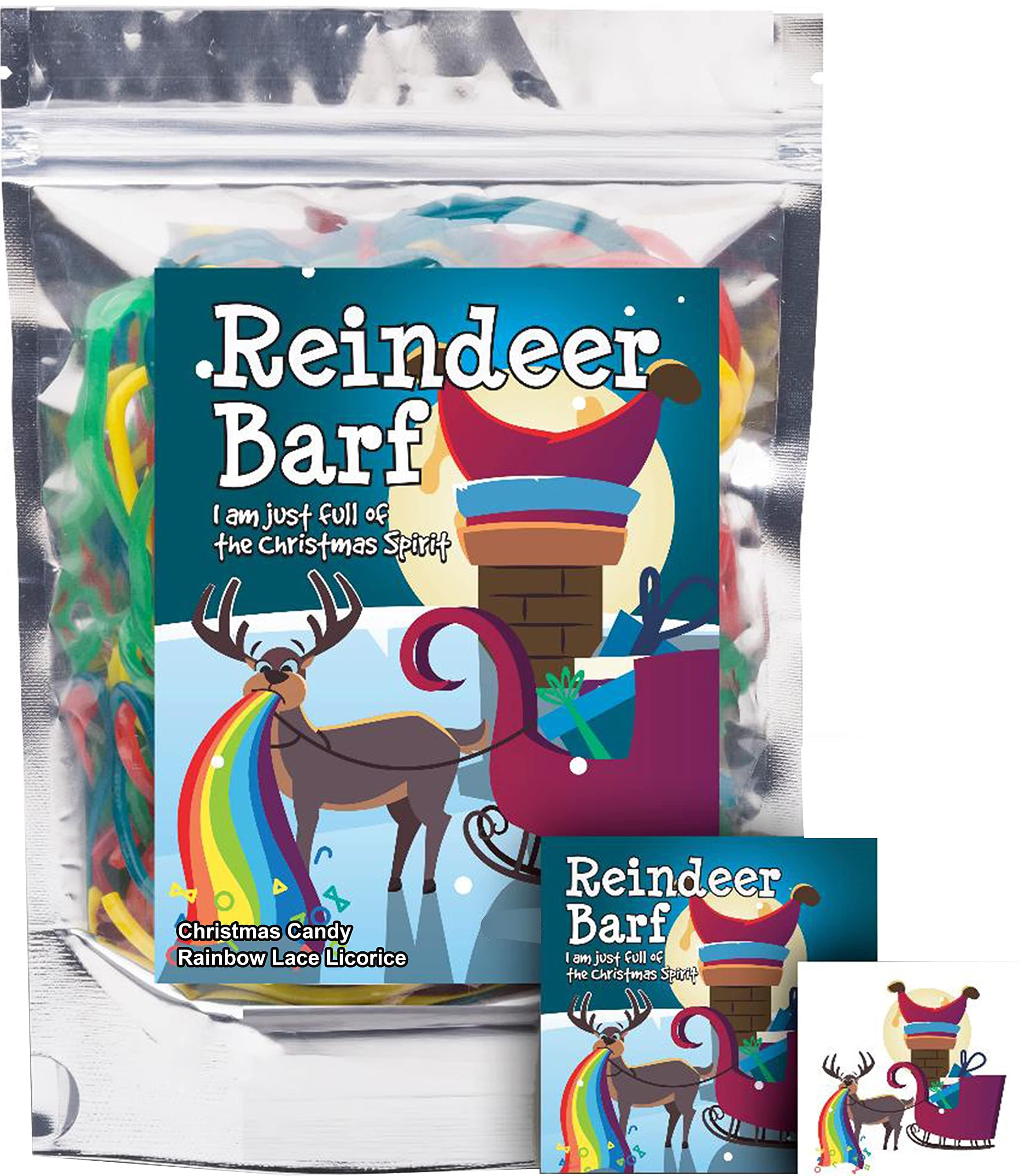 Reindeer Barf Rainbow Lace Licorice Funny Unique Christmas Stocking Stuffer Gag Birthday Girl, Boy and Teens Candy Gift (5.5 Ounces)