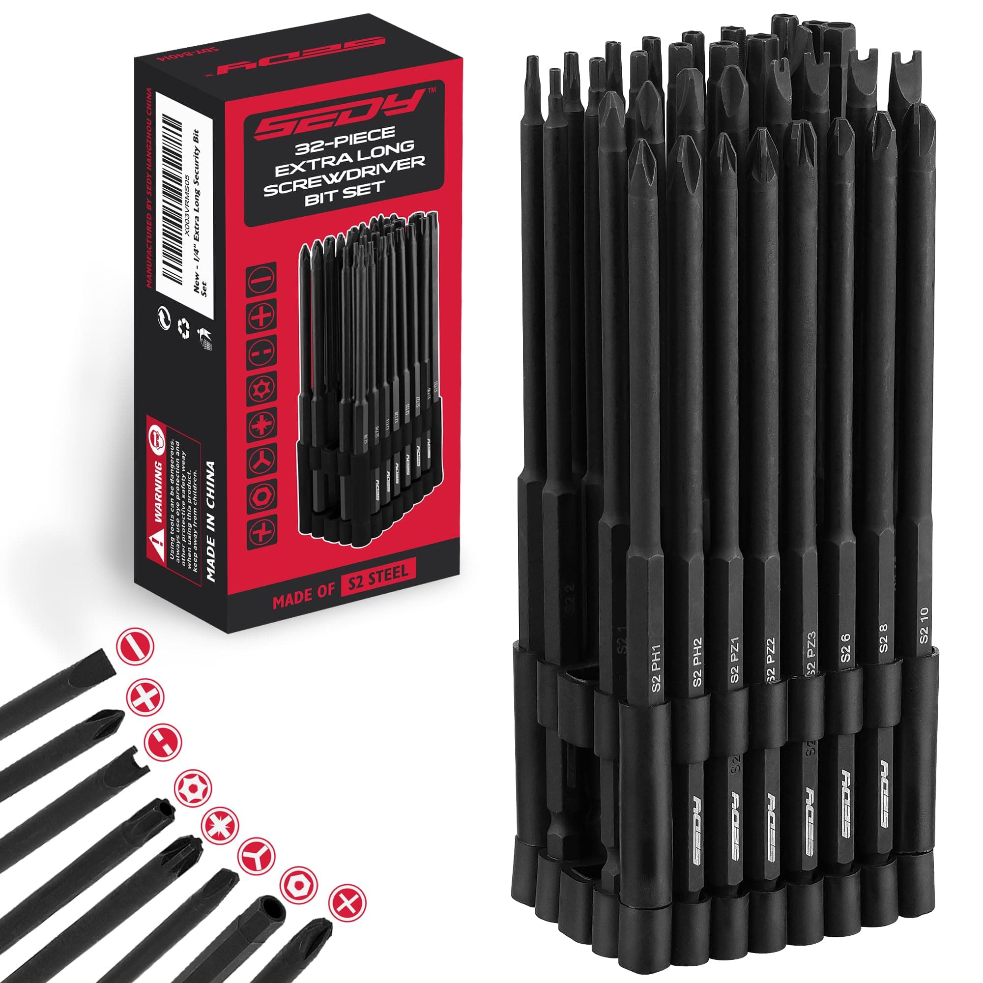 SEDY 1/4" Extra Long Security Bit Set