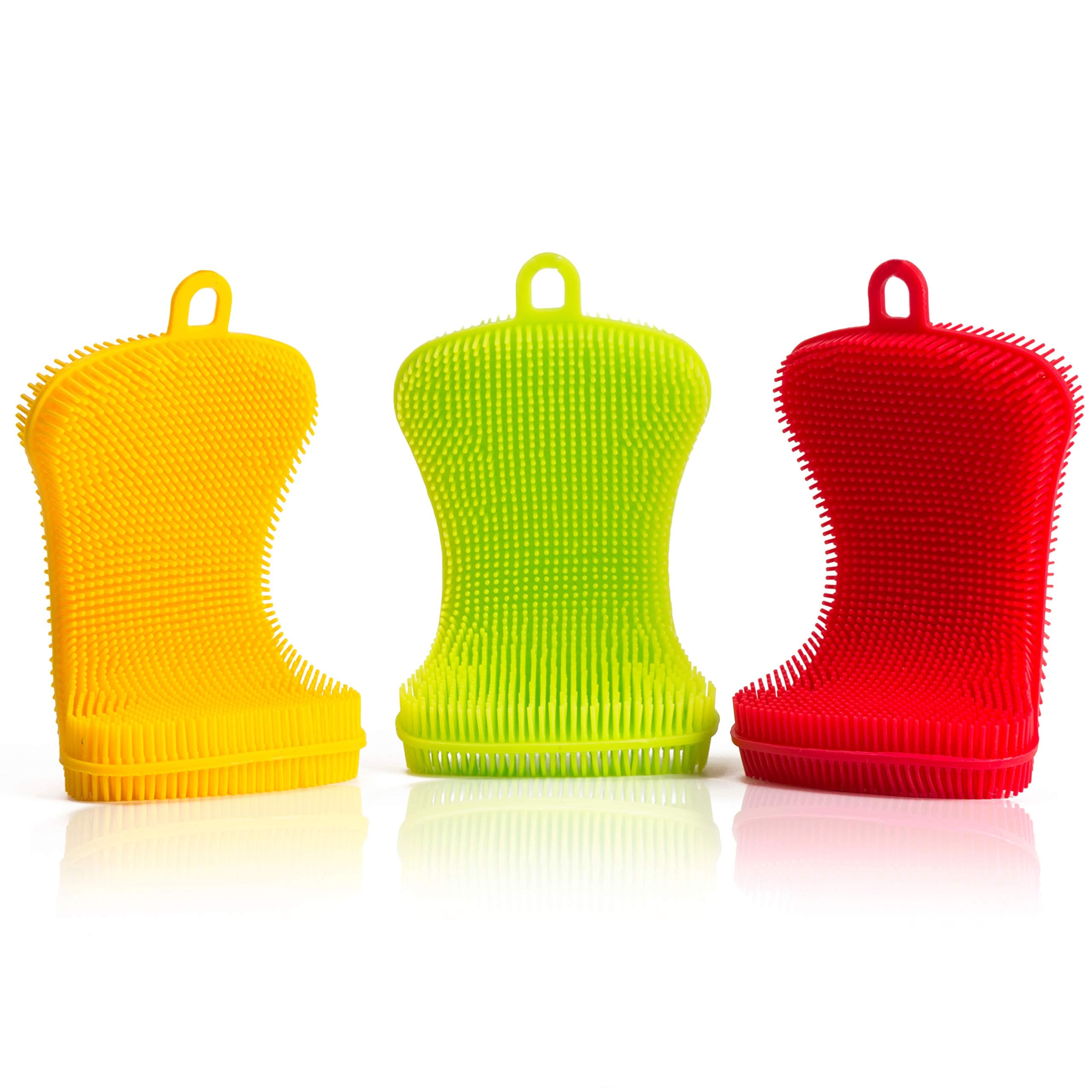 Miracle Market Silicone Dish Sponge 12.5 x 6.8 x 1.6 cm, 3 Pack | Gentle and Hygienic Kitchen Silicone Sponge for Non-Scratch Dish Washing, Cleaning | Colorful Multipurpose Dish Scrubber + e-book