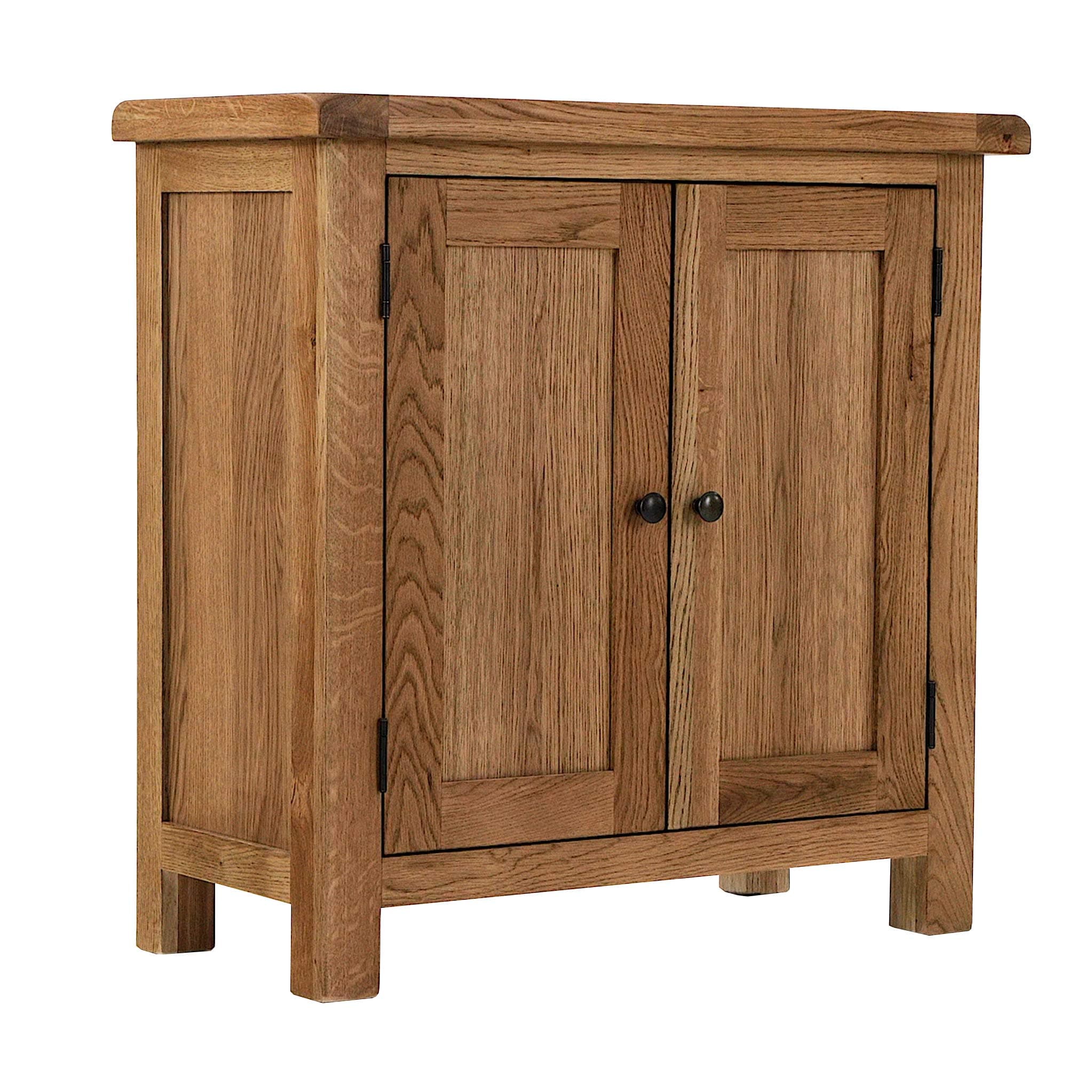 Zelah Oak Mini Storage Cupboard for Living Room | Roseland Furniture Solid Wooden Small 2 Door Cabinet with Shelve for Kitchen, Hallway or Bathroom