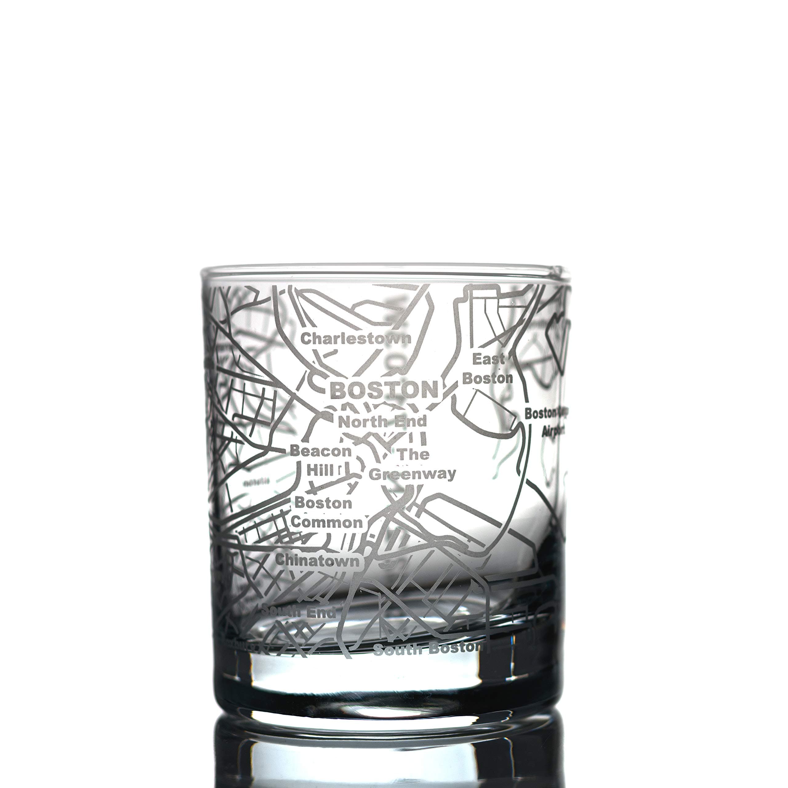 Greenline Goods Whiskey Glasses - 10 Oz Tumbler for Boston Lovers (Single Glass) - Etched with Boston Map - Old Fashioned Rocks Glass