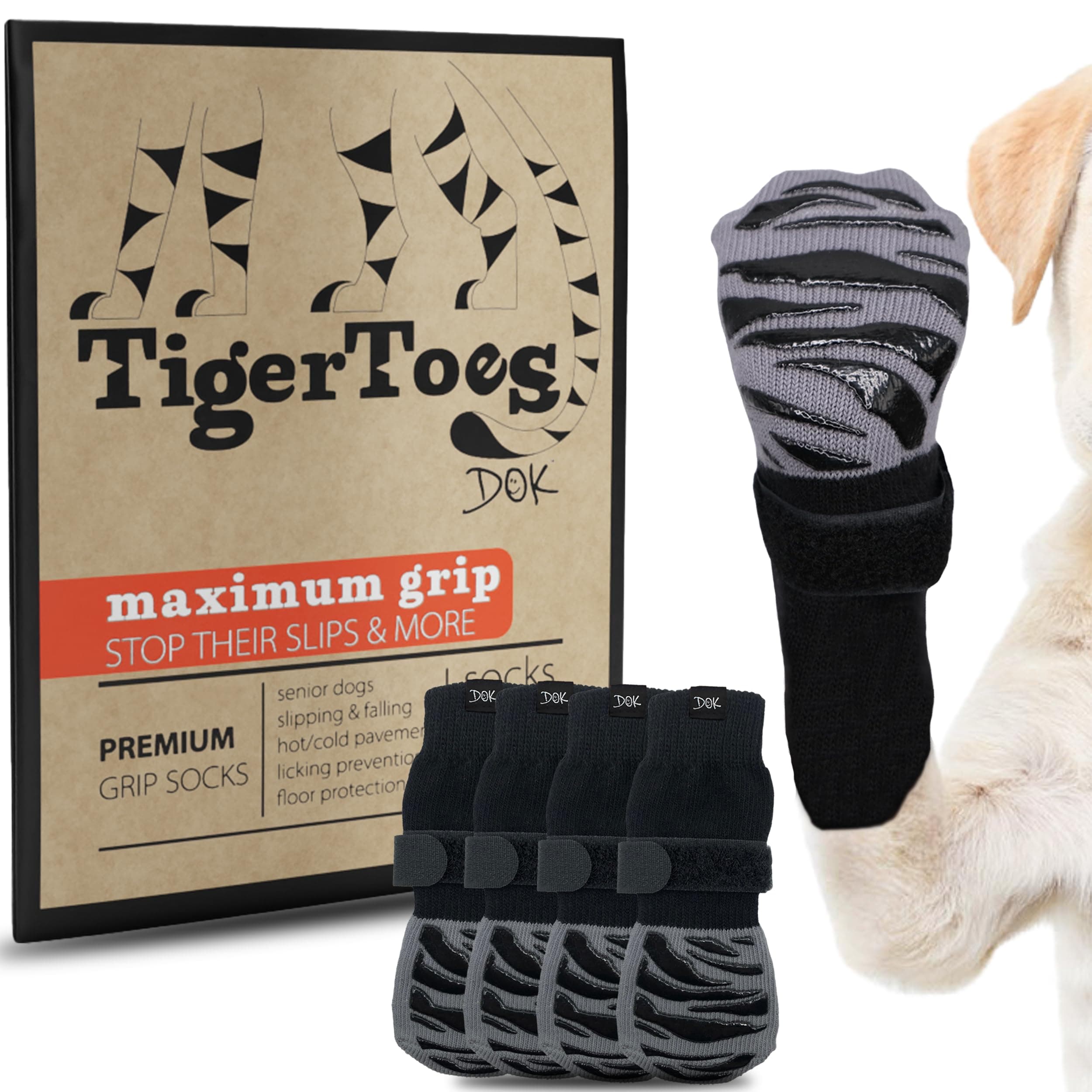 TigerToes Premium Non-Slip Dog Socks for Hardwood Floors - Extra-Thick Grip That Works Even When Twisted - Prevents Licking, Slipping, and Great for Dog Paw Protection (X-Small)