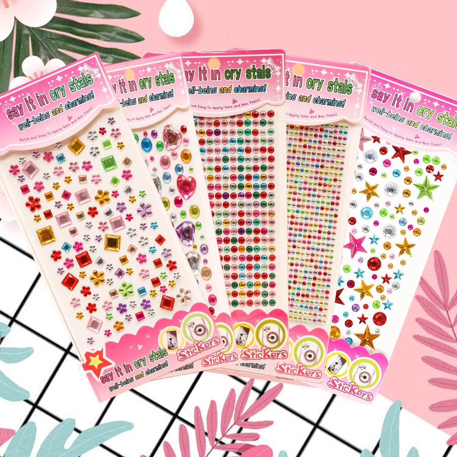 NASHRIO Gem Stickers, Self-Adhesive Rhinestone Stickers - 1510 Pcs Assorted Sizes for Crafts, Makeup, DIY, Eye, Nail, and Bling Gem Applications
