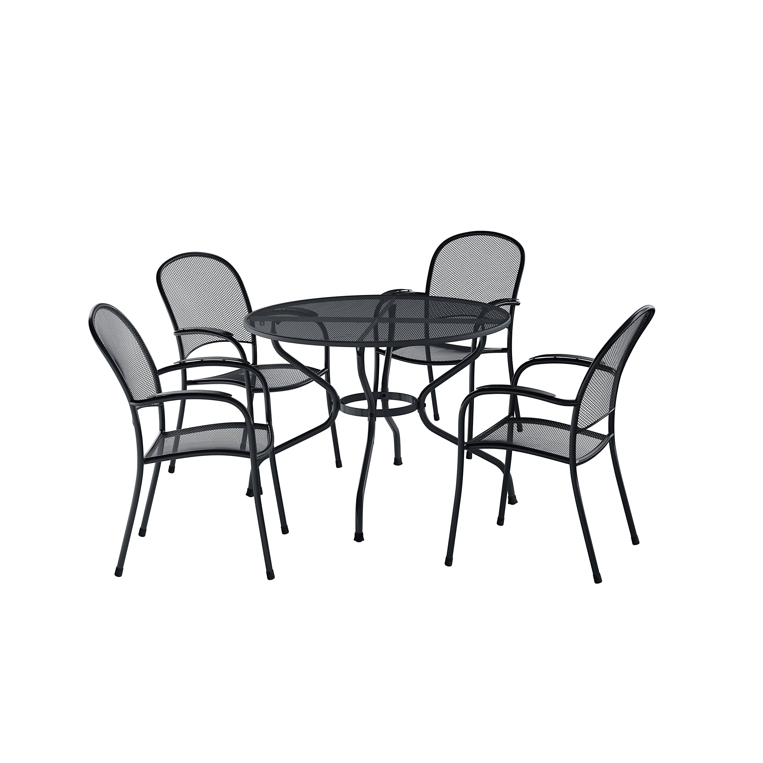 Royal Garden Metal Patio Outdoor Tables and Chairs Set Up - Nova Collection - Industrial Steel Mesh 5-Piece Round Dining Set - Black