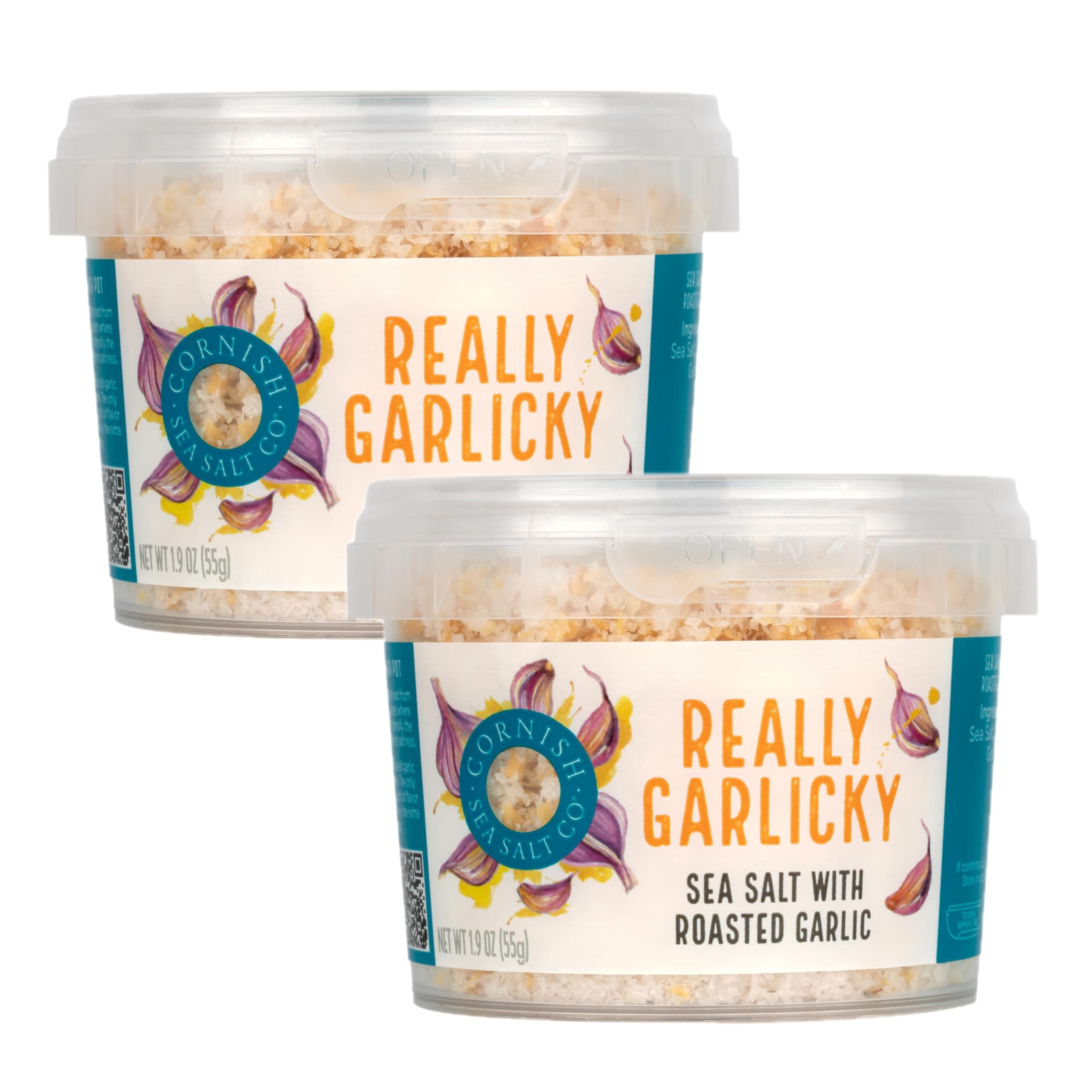 Cornish Sea Salt Really Garlicky Seasoning | Cooking & Hydration | Hand-Harvested in Celtic Waters | 1.9 oz Resealable Tub (Pack of 2)