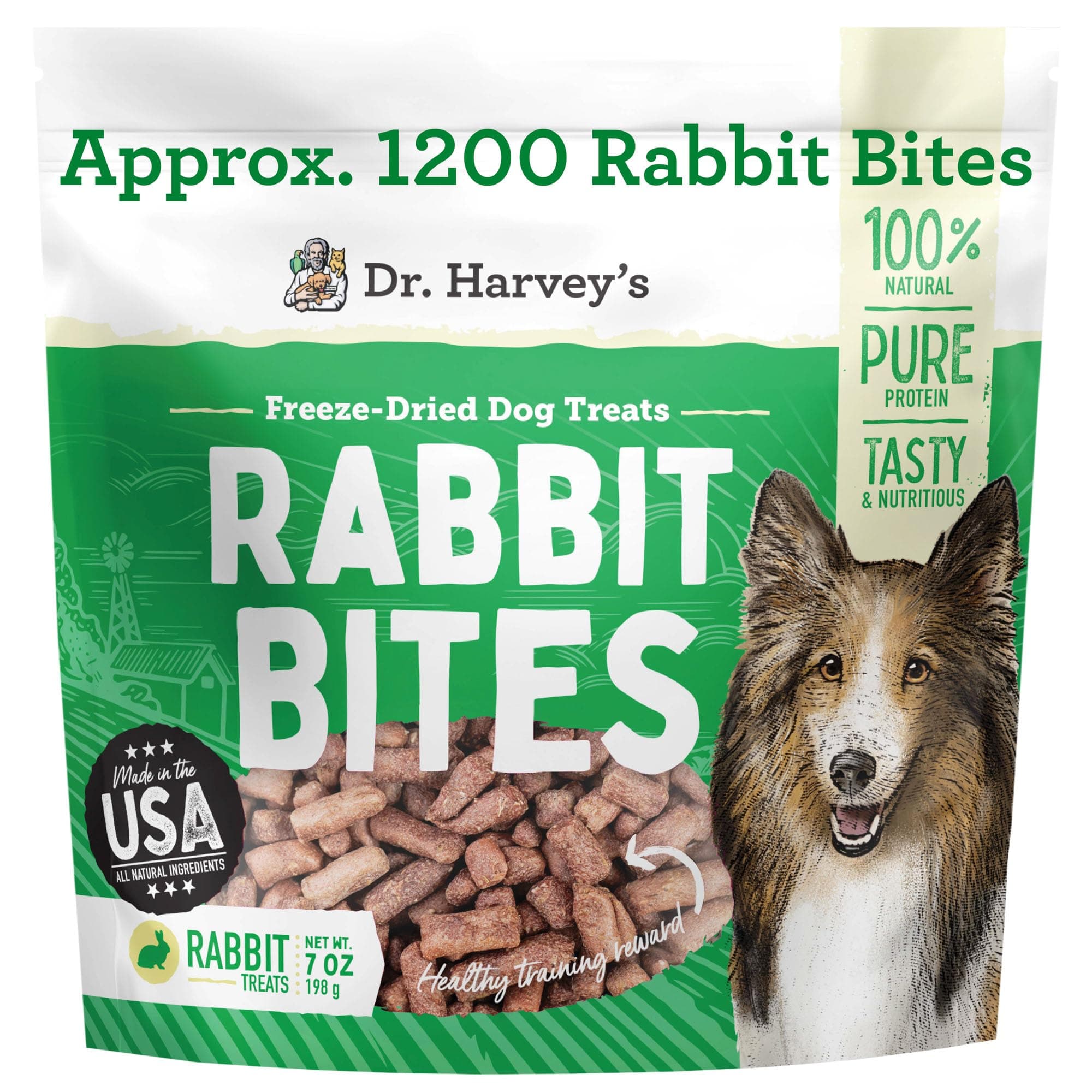 Rabbit Bites Freeze-Dried Raw Dog Treats, Single Ingredient, All-Natural Rabbit Meat Protein for Dogs, Allergen-Free, 7 Ounces (1 Pack)