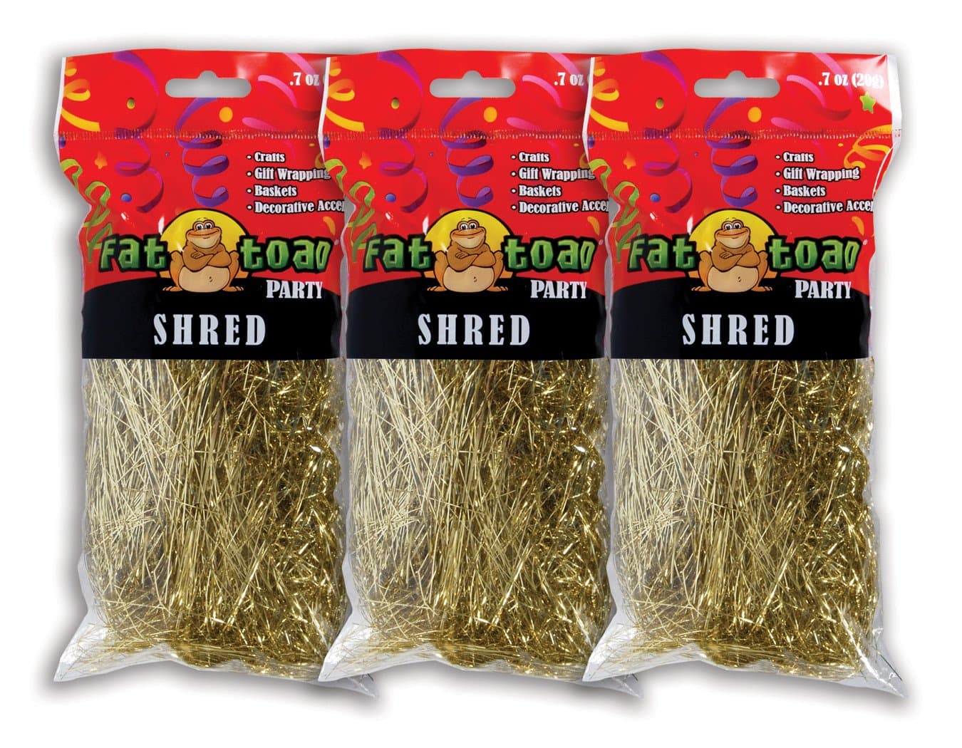 Gold Fine Shred for Gift Wrapping & Basket Filling, 0.7 Ounces, 3 Pack, Fat Toad