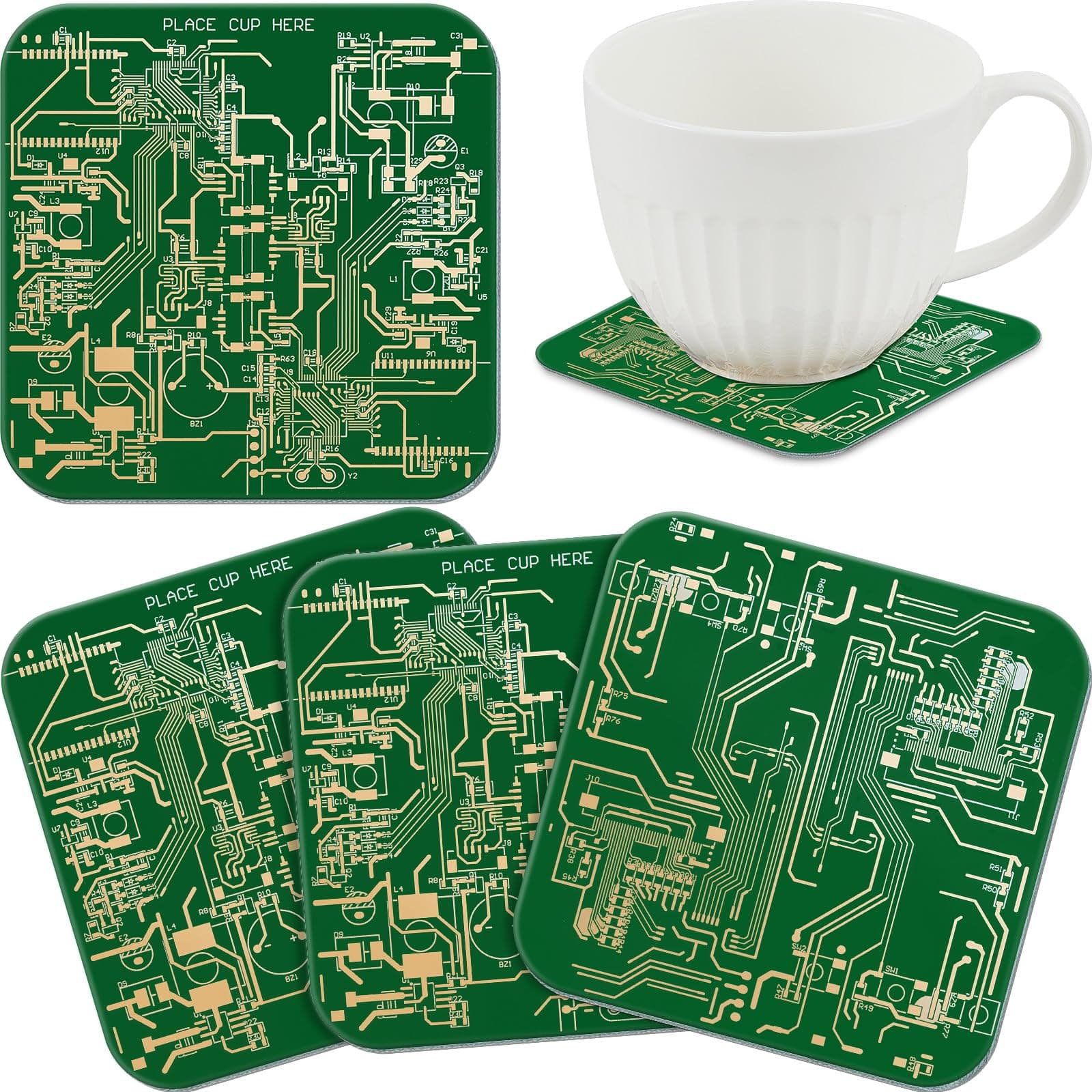 Nuenen 4 Pcs Circuit Board Coasters PCB Coasters Immersion Gold Circuit Board Coasters for Drinks PCB Design Coasters for Men Funny Drink Coasters for Party Bar Office Geek Men Nerd Engineer (Green)