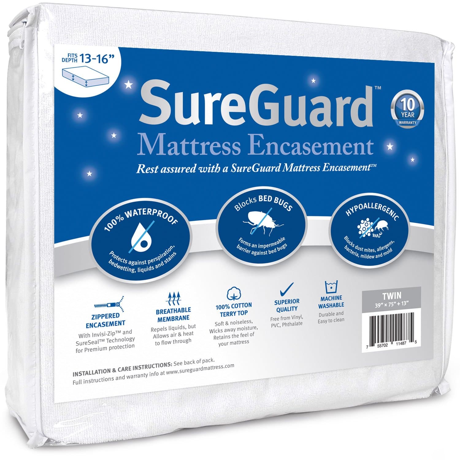 Twin (13-16 in. Deep) SureGuard Mattress Encasement