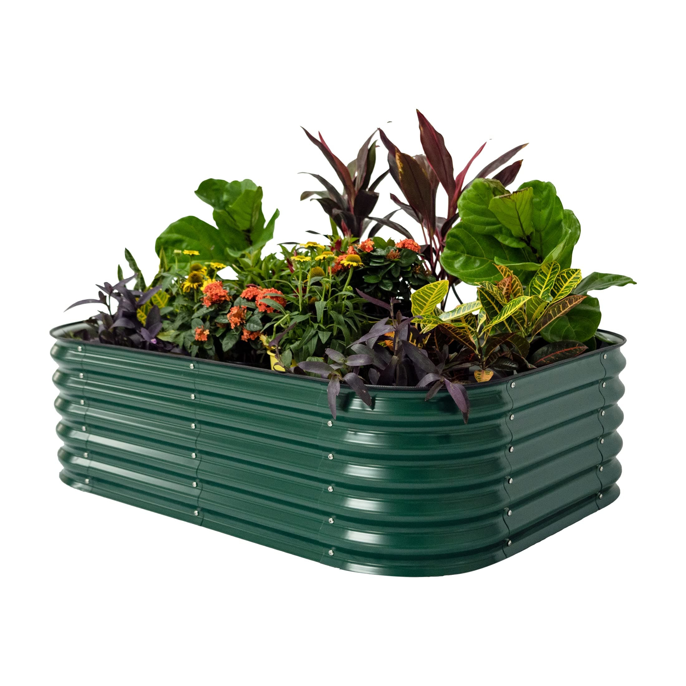 Vego Garden Aluminum Zinc Raised Garden Bed Kit, 17" Height, 6-in-1 Modular Metal Raised Planter Bed, Vegetable, Flower, Patio, Ground Planter Box, British Green