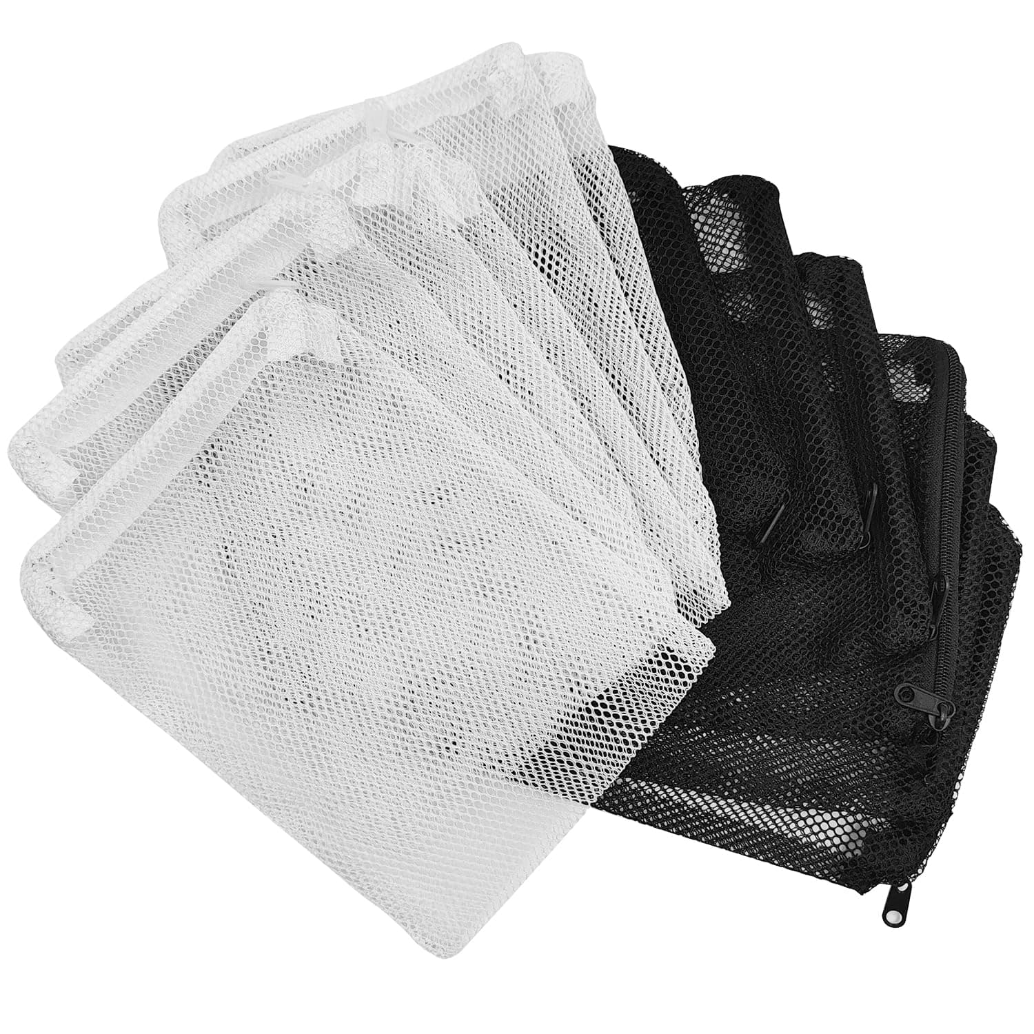 12 Pcs Aquarium Filter Media Bags, Reusable High Flow Nylon Mesh Media Net Bag with Zipper, for Activated Carbon Resins Filter, Biospheres, Ceramic Rings, Black&White (Nylon, 5.9 x 7.8 Inch)