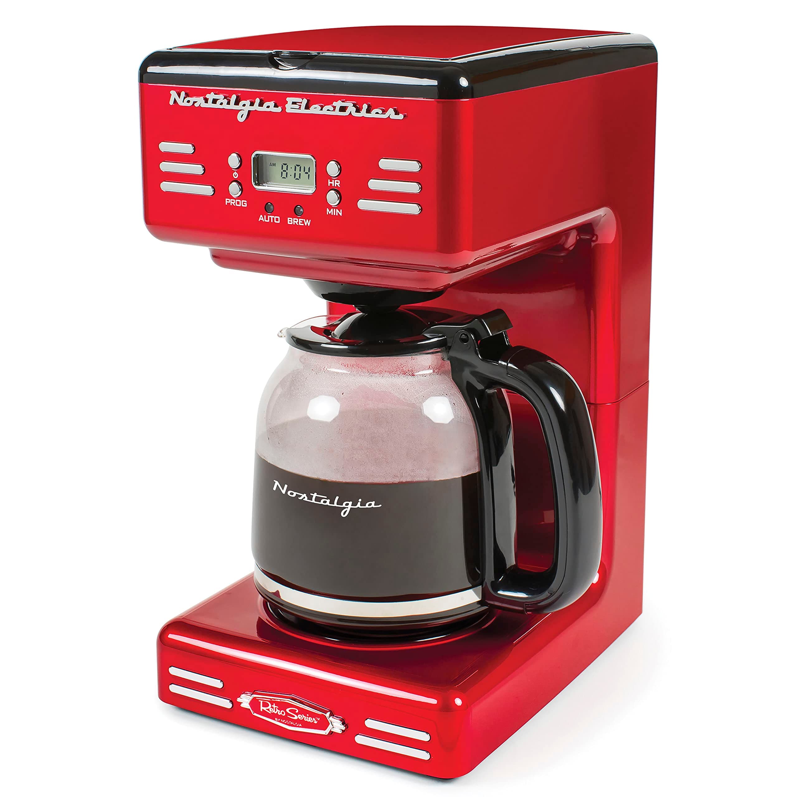 Nostalgia Retro 12 Cup Programmable Coffee Maker with LED Display Auto Shut Off & Warm Pause & Serve Red