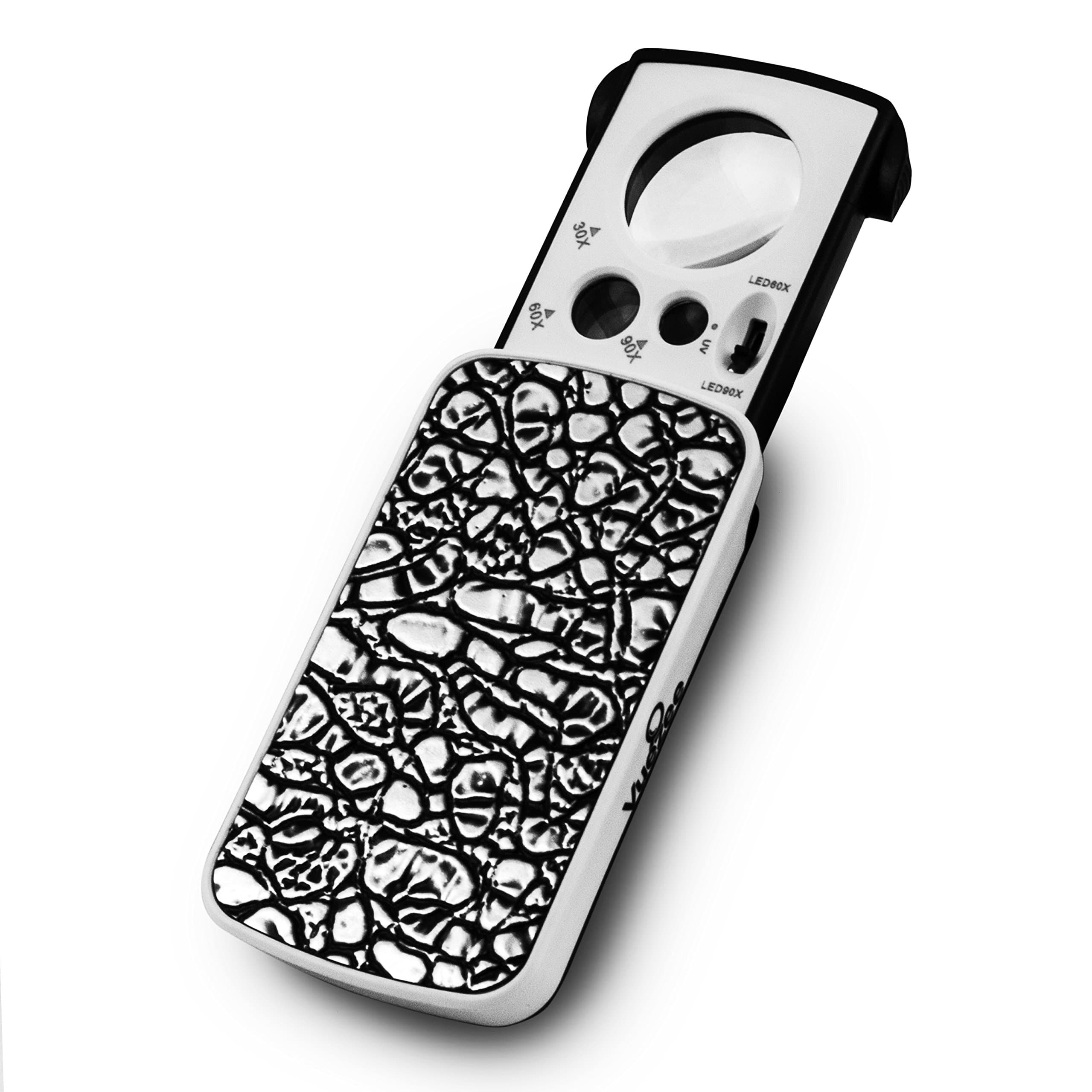 LED Lighted Slide Out Pocket Magnifying Glass 10X 20X 30X Small Portable Loupe Magnifier UV Black Light Jewelry Diamonds Gems Coins Stamps Rocks