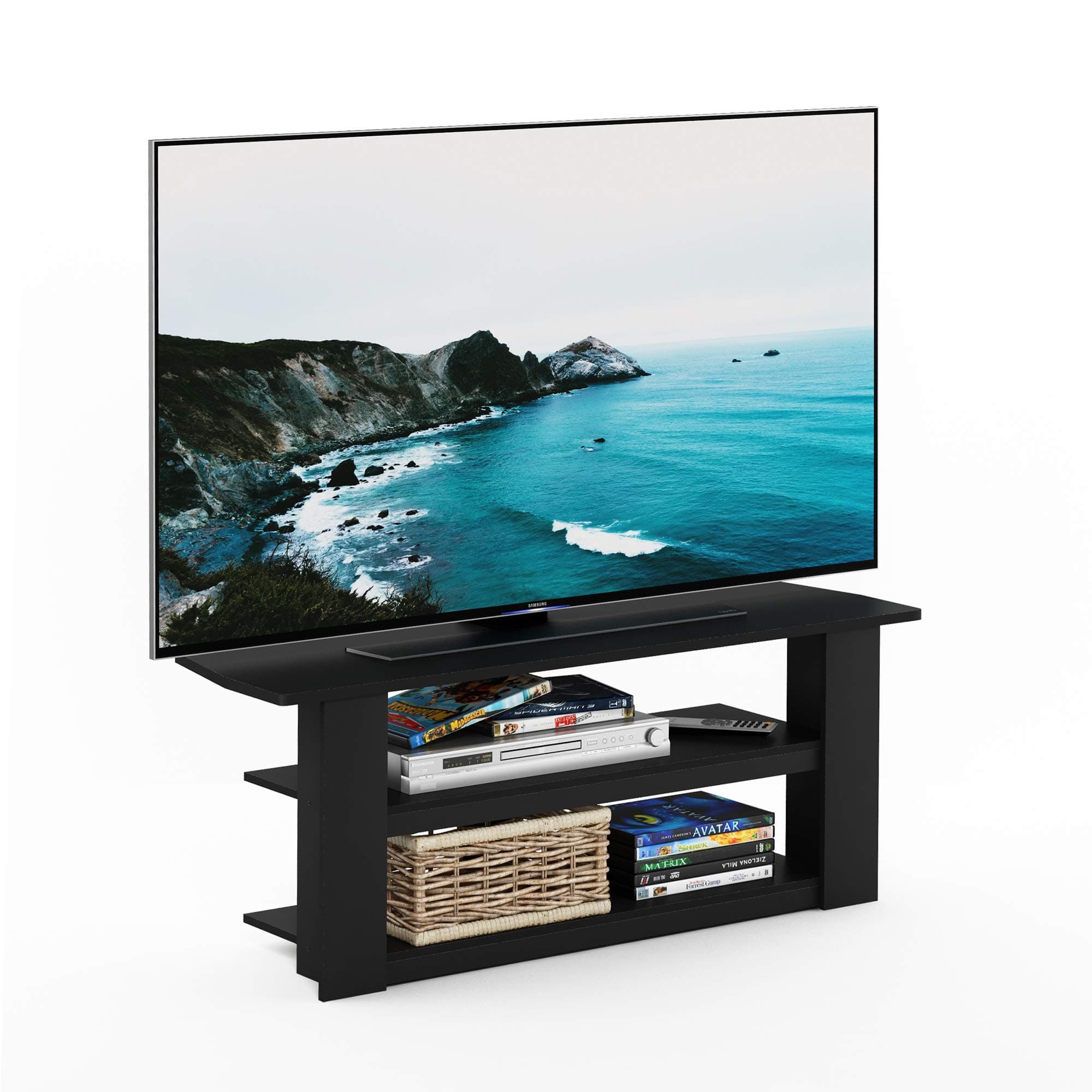 Furinno Parsons 42-in TV Entertainment Center, Standard 42.1"(W) x16.5(H) x13.4(D), Black