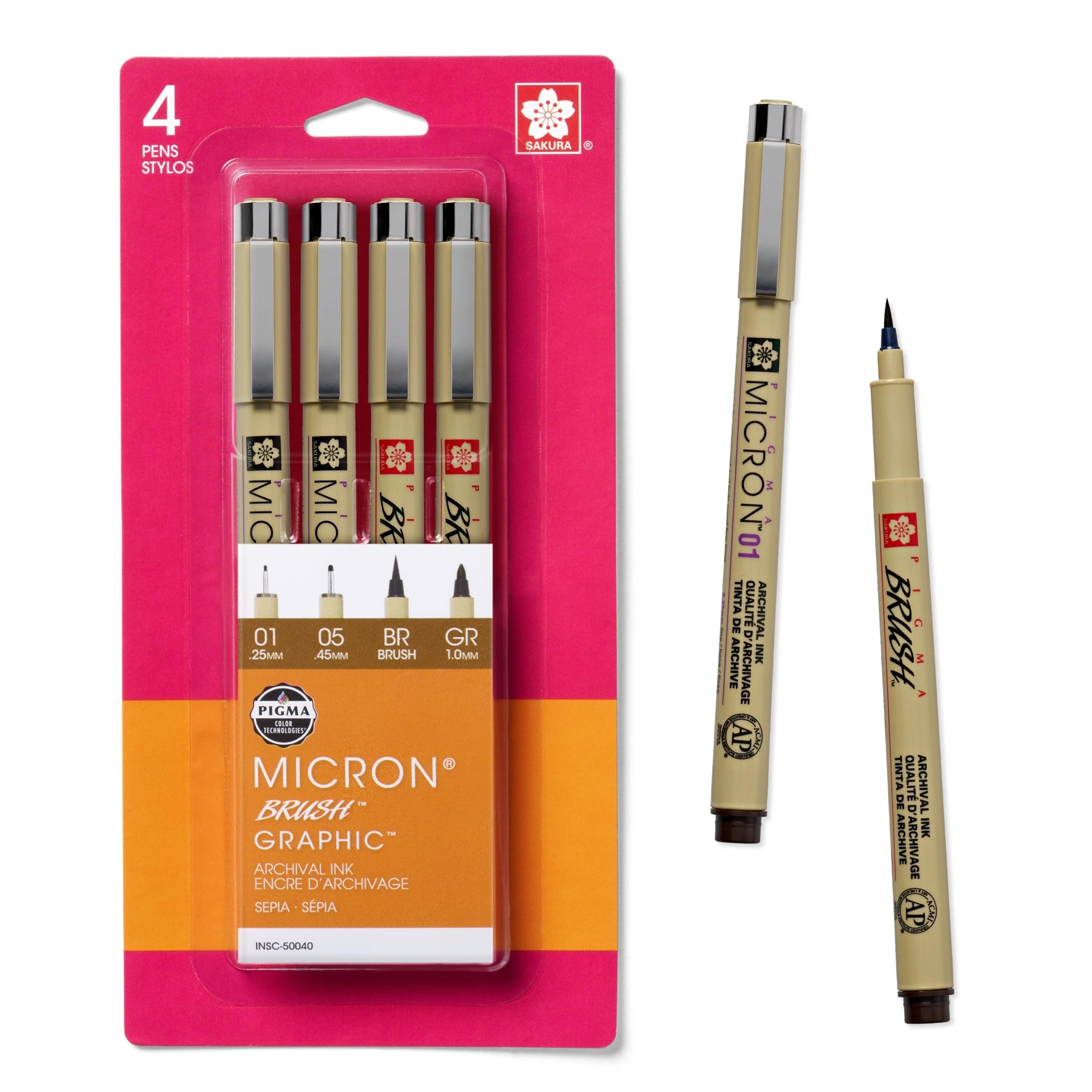 Pigma 50040 Micron Blister Card Ink Pen Set, Sepia, Pigma 4CT Set
