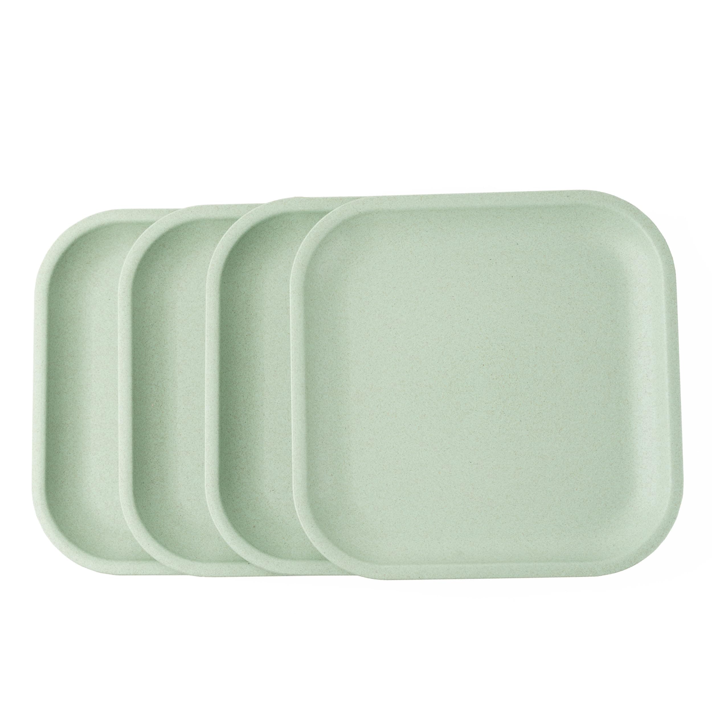 Irida Naturals Rice Husk & Bamboo Fiber Square Multipurpose Plate| 8 inch Set of 4| Eco-Friendly,Lightweight & Unbreakable Plates | Microwave Safe Serving Plates | for Hot & Cold Serving (Mint Green)