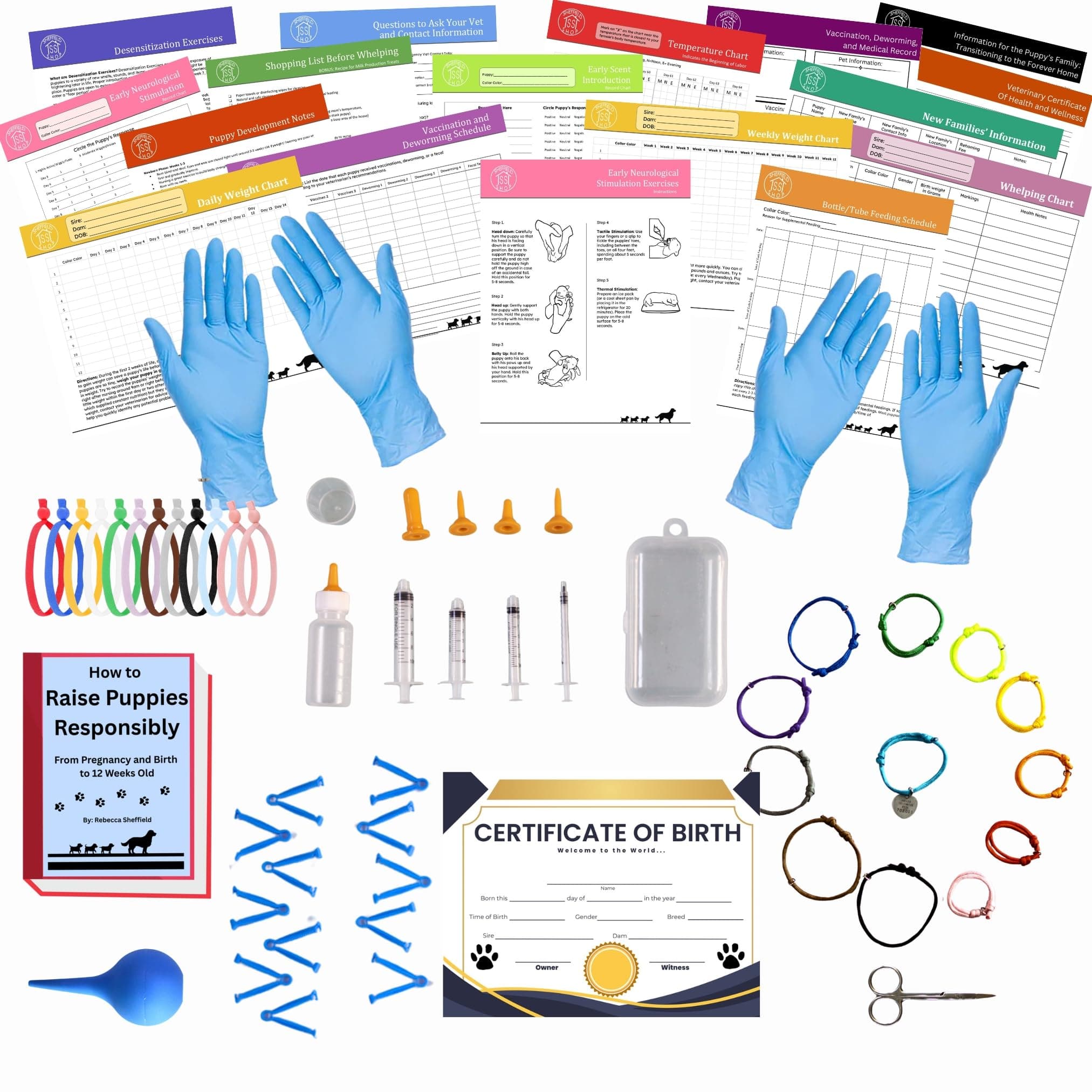 Puppy Whelping Supplies 64 Piece Puppy Whelping Kit for Puppies Birth Pregnant Dog Birthing Supplies Newborn Collars for Litter Bottles for Nursing