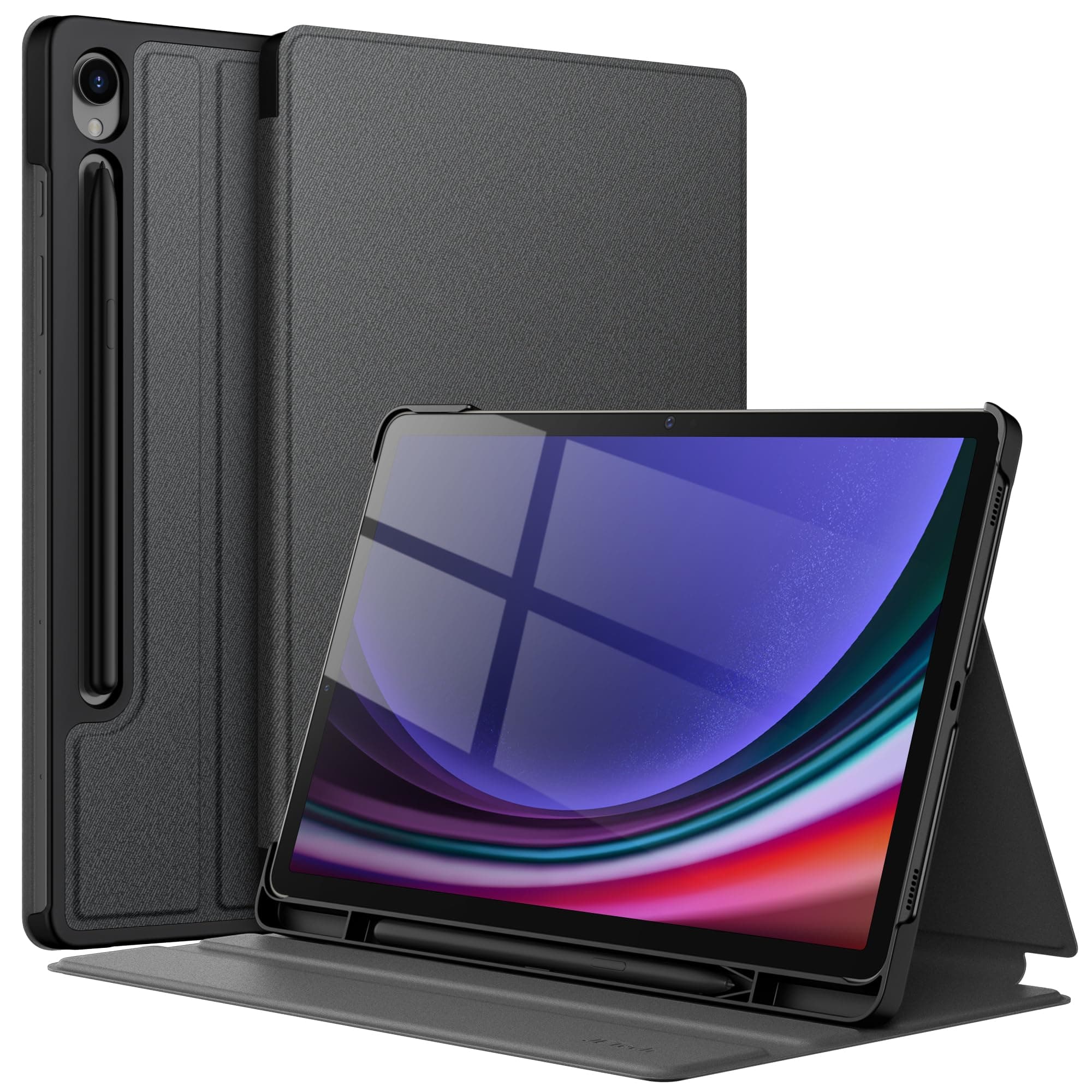 JETech ケース Galaxy Tab S9 11インチ用 S Pen ホルダー付き スリムフォリオスタンド保護カバー マルチアングル表示 (グラファイト ブラック)