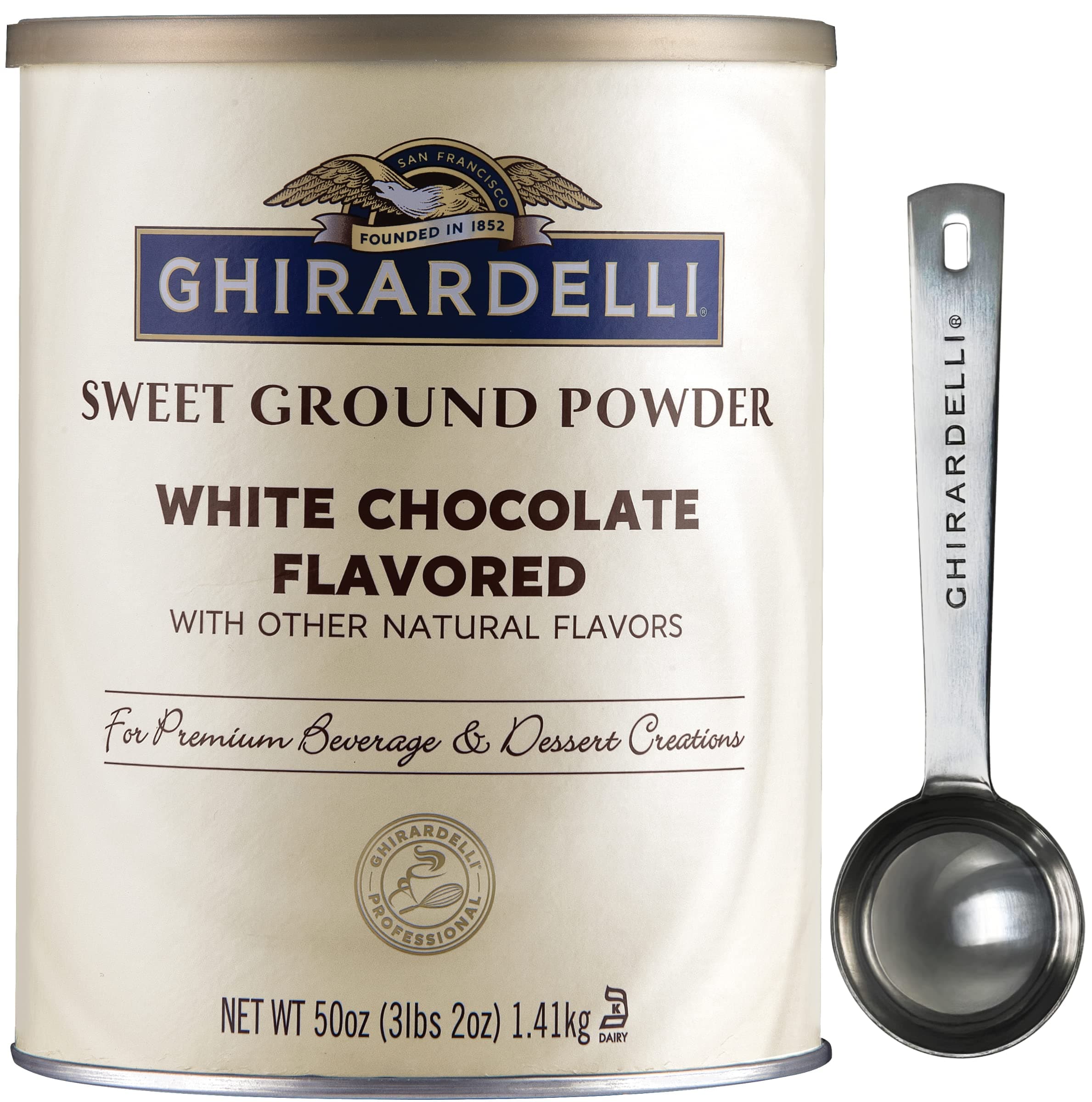 Chocolate Company Sweet Ground White Chocolate Gourmet Flavored Powder 3.12 lb with Ghirardelli Stamped Barista Spoon