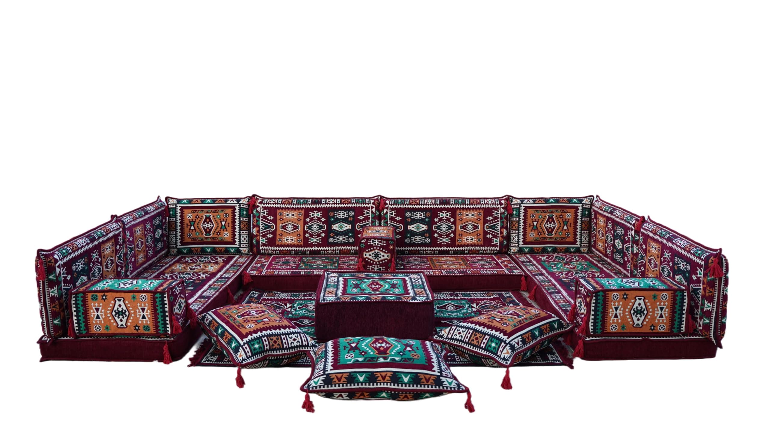 arabicsofa U Shaped Maroon Arabic Sofa Seating Set – Low Modular Sofa for Living Room