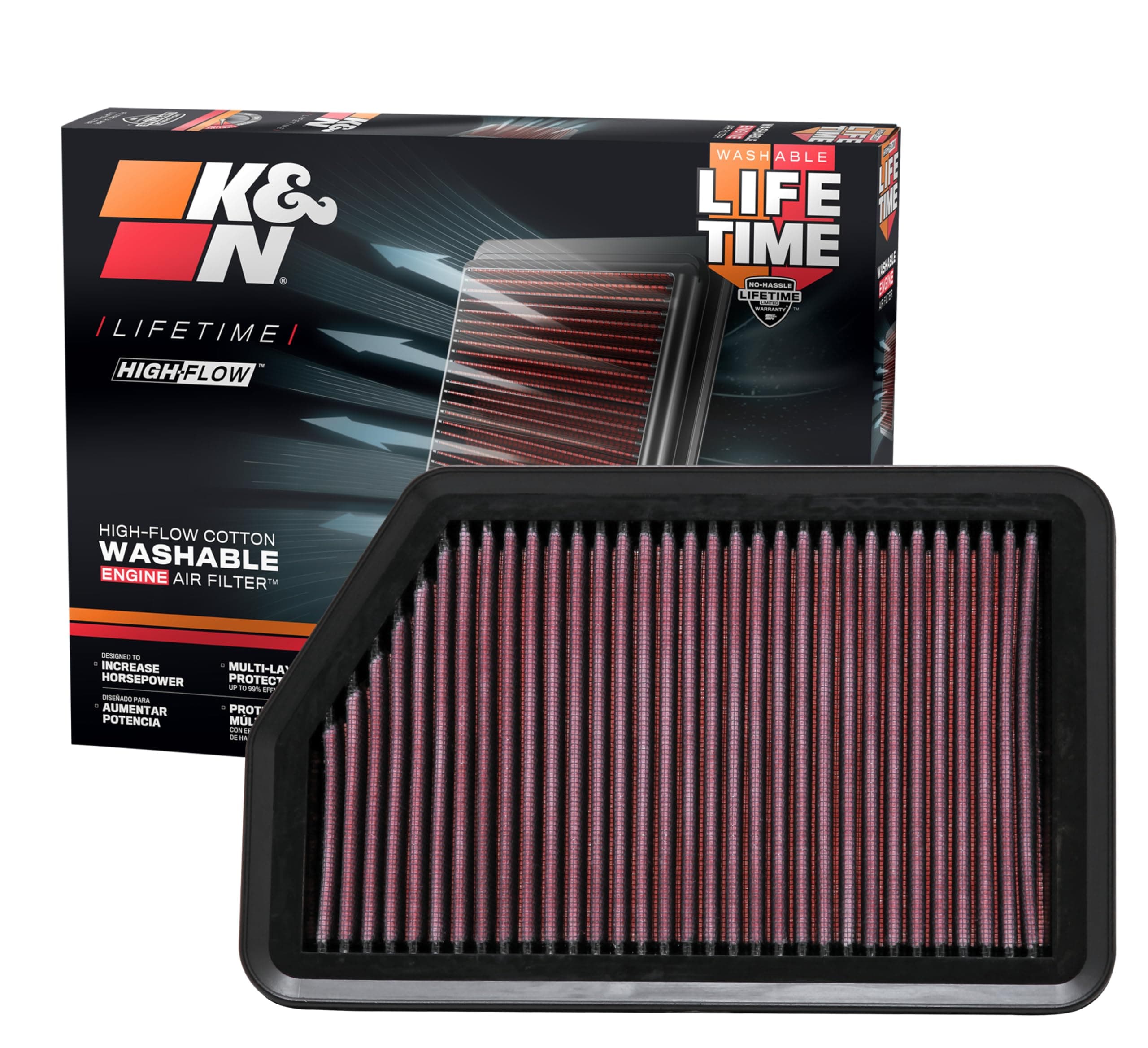 Engine Air Filter: High Performance, Premium, Washable, Replacement Filter: 2010-2019 Hyundai/Kia (I40, Elanta Gt, I30, Elantra, Ix35, Tucson, Carens, Cee D, Forte, Forte 5, Certao, K3), 33-2451