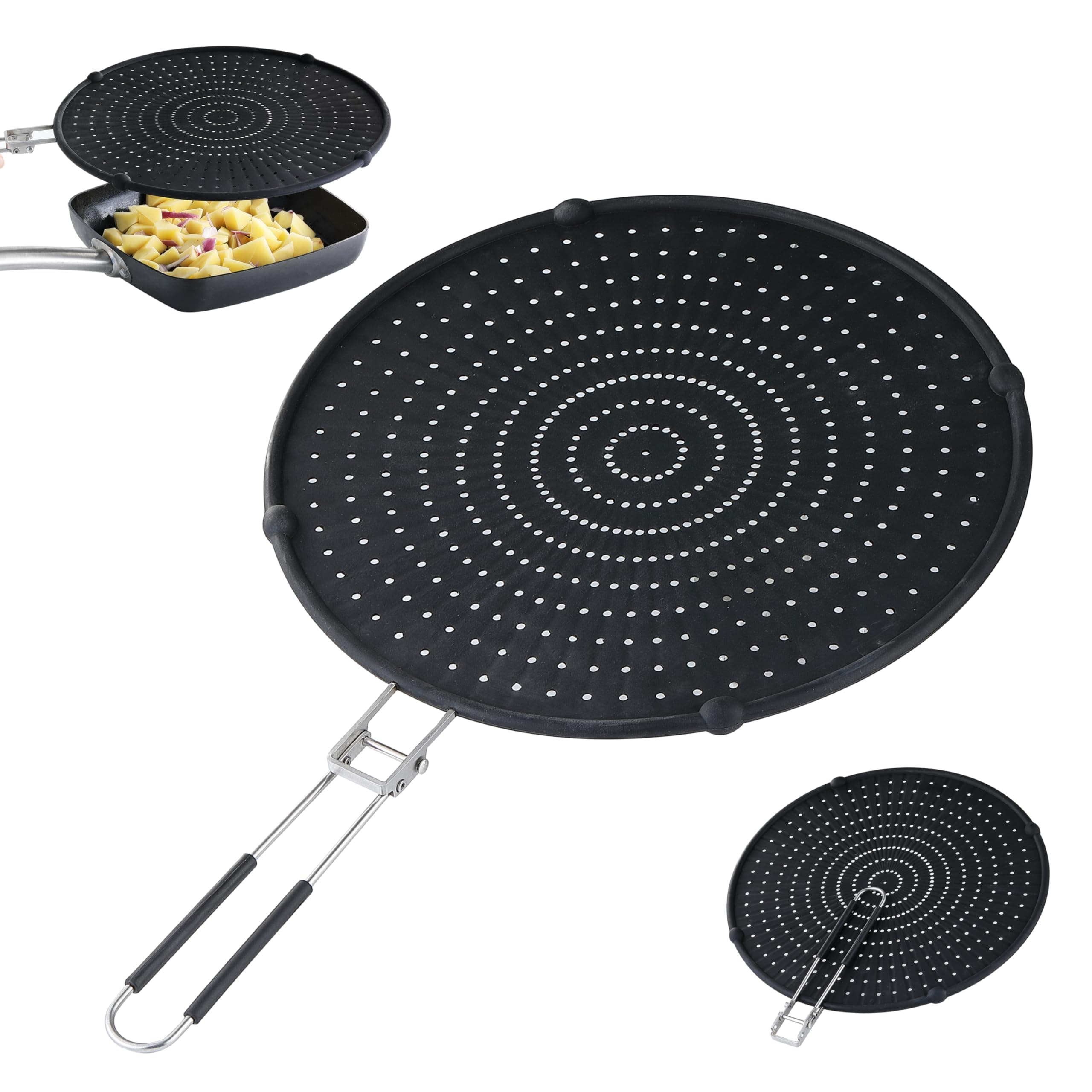 Splatter Guards for Frying, 13 Inch Silicone Grease Splatter Guard, Splatter Screen for Frying Pan with Latest Folding Handle, Cover Oil Splash When Cooking Fried Chicken or Popcorn