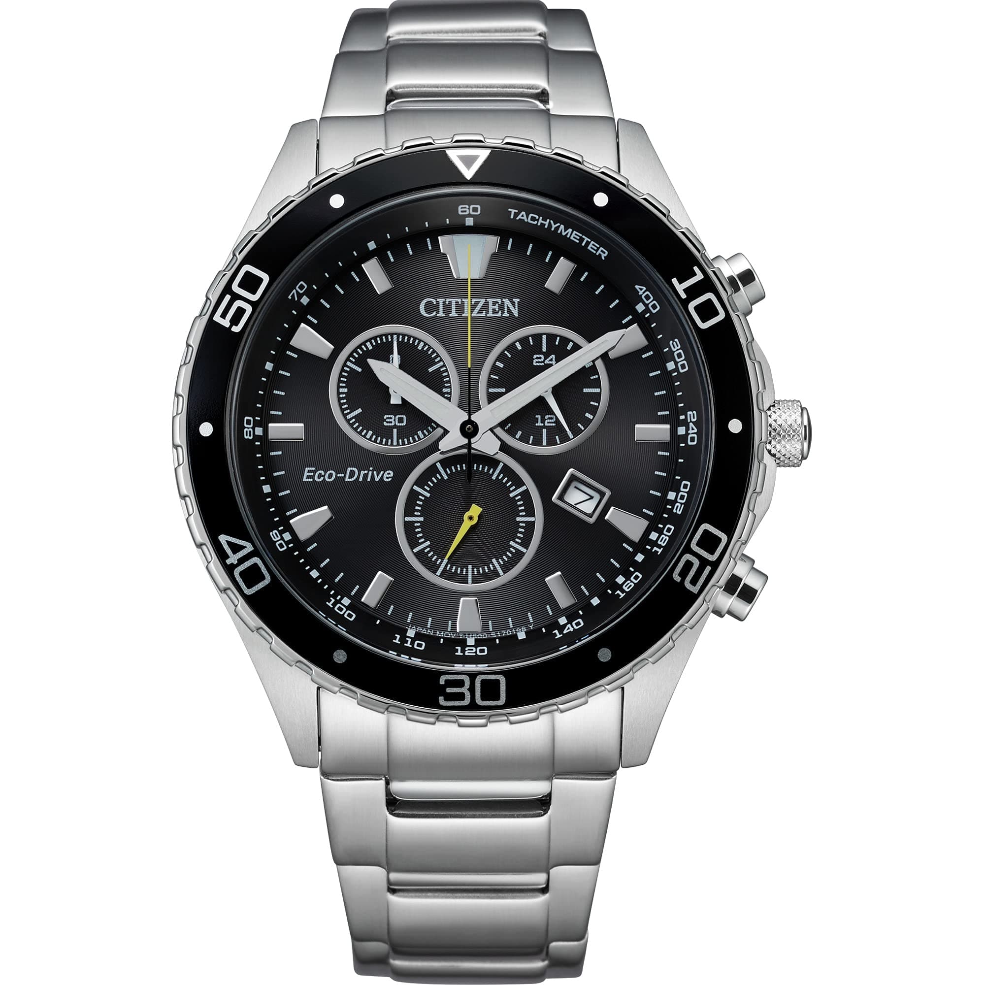 Citizen Men's Eco-Drive Weekender Chronograph Watch in Stainless Steel, Black Dial (Model: AT2387-52E), Silver-Tone, Chronograph