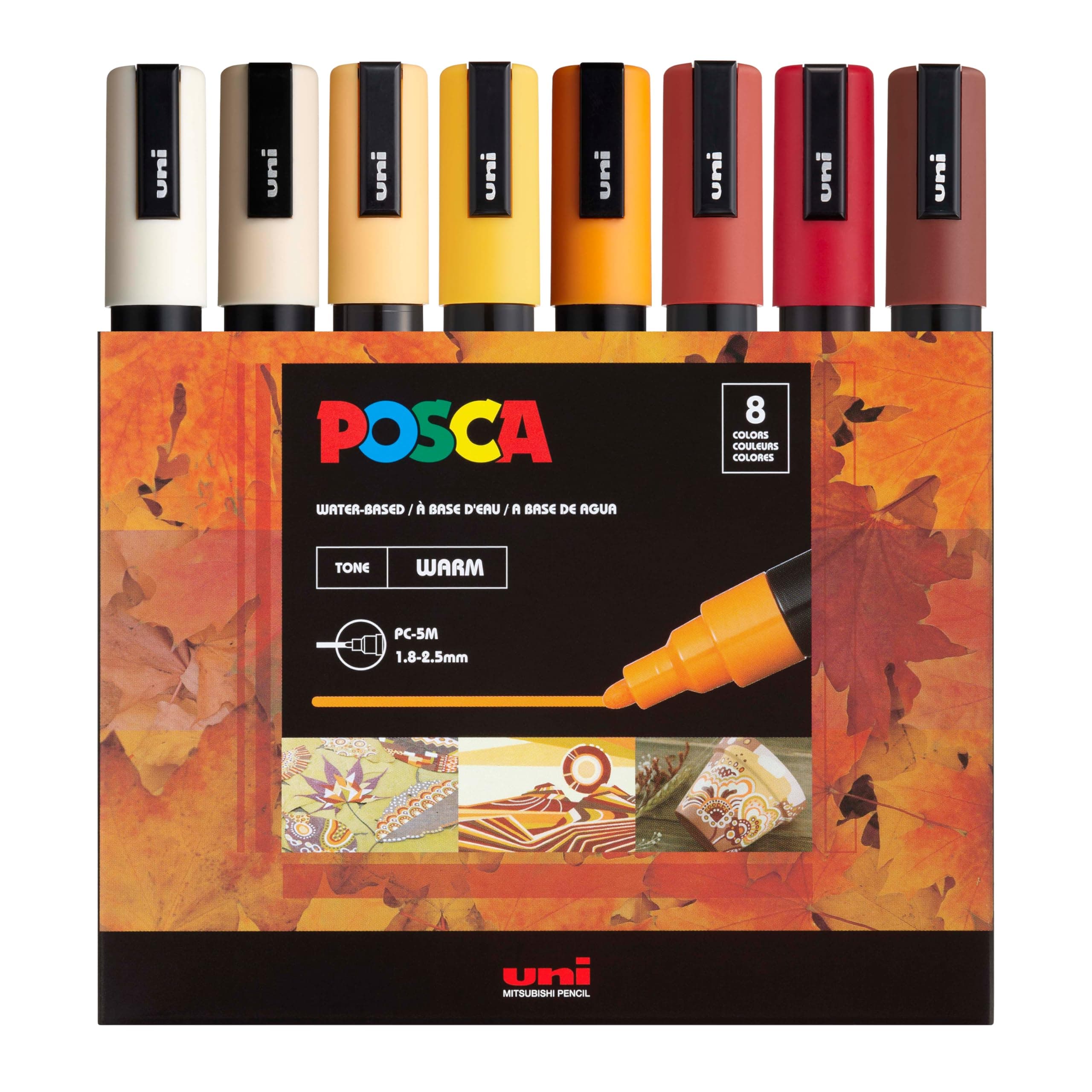 Markers Set, 8 Medium Paint Markers 5M – Warm Tones – Ivory, Beige, Apricot, Ochre, Bright Yellow, Ruby Red, Dark Red, Cacao Brown